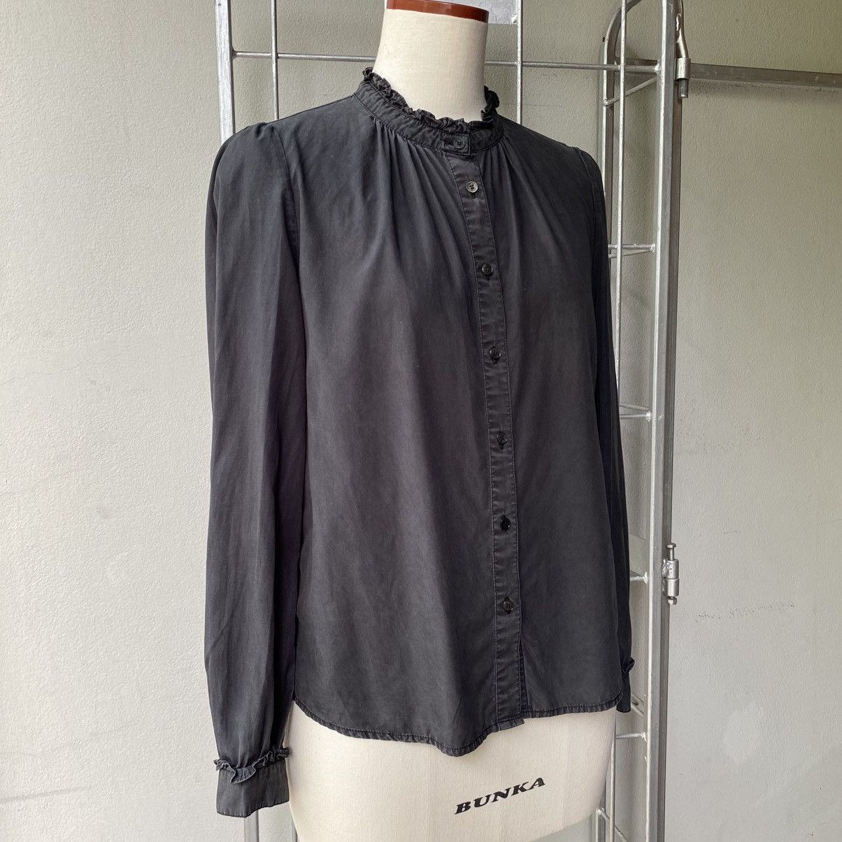 Japanese Brand LA MARINE FRANÇAISE Black Ruffle Collar Puff Shoulder Shirt Size M / US 6-8 / IT 42-44 - 20 Thumbnail