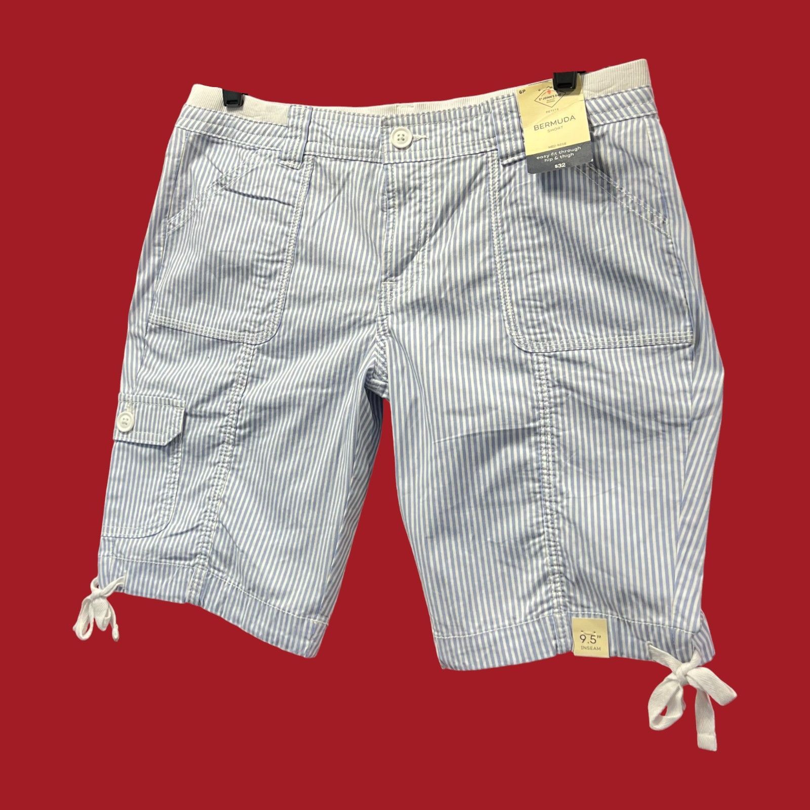 Other St John's Bay - Women's Mid-Rise Striped Cargo Bermuda Short Size 26" / US 2 / IT 38 - 18 Thumbnail