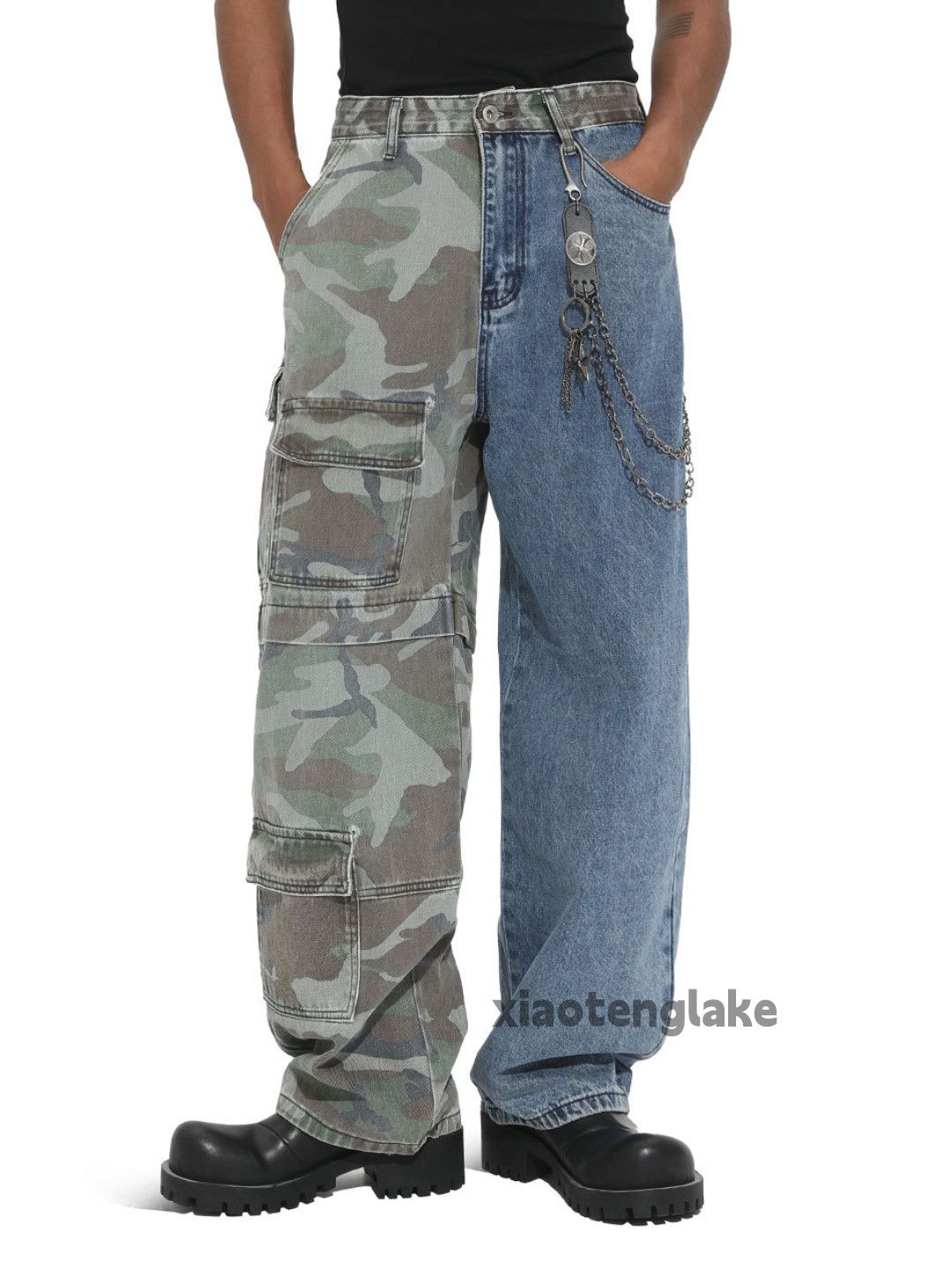 Unisex washed retro loose baggy military cargo pants