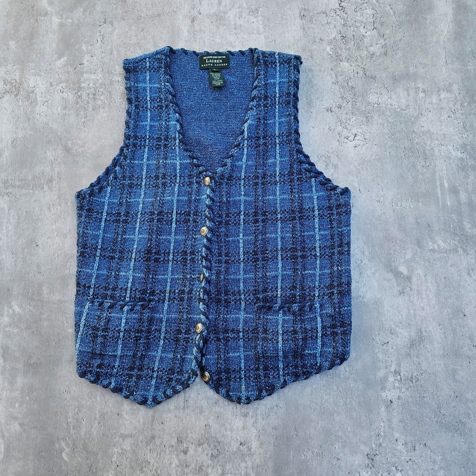 Lauren Ralph Lauren Vintage Y2K LAUREN RALPH LAUREN Cable Knit Blue Sweater Vest Size L / US 10 / IT 46 - 1 Thumbnail