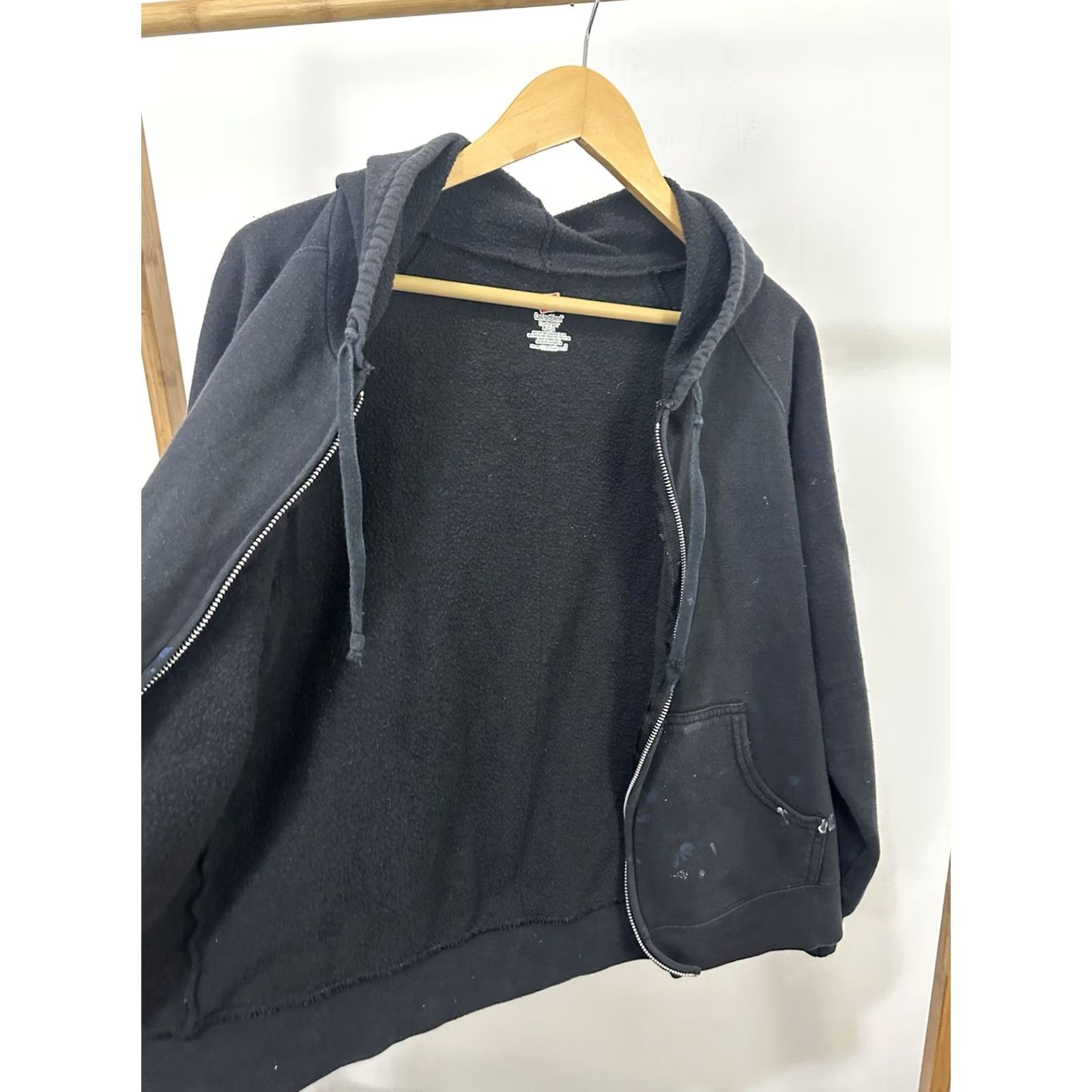 Hanes VINTAGE Hanes Hoodie Full Zip Boxy Worn Raglan Black L Girls Womens Skate Grunge 90s Splash Paint Sneakers? Size L / US 10 / IT 46 - 4 Thumbnail