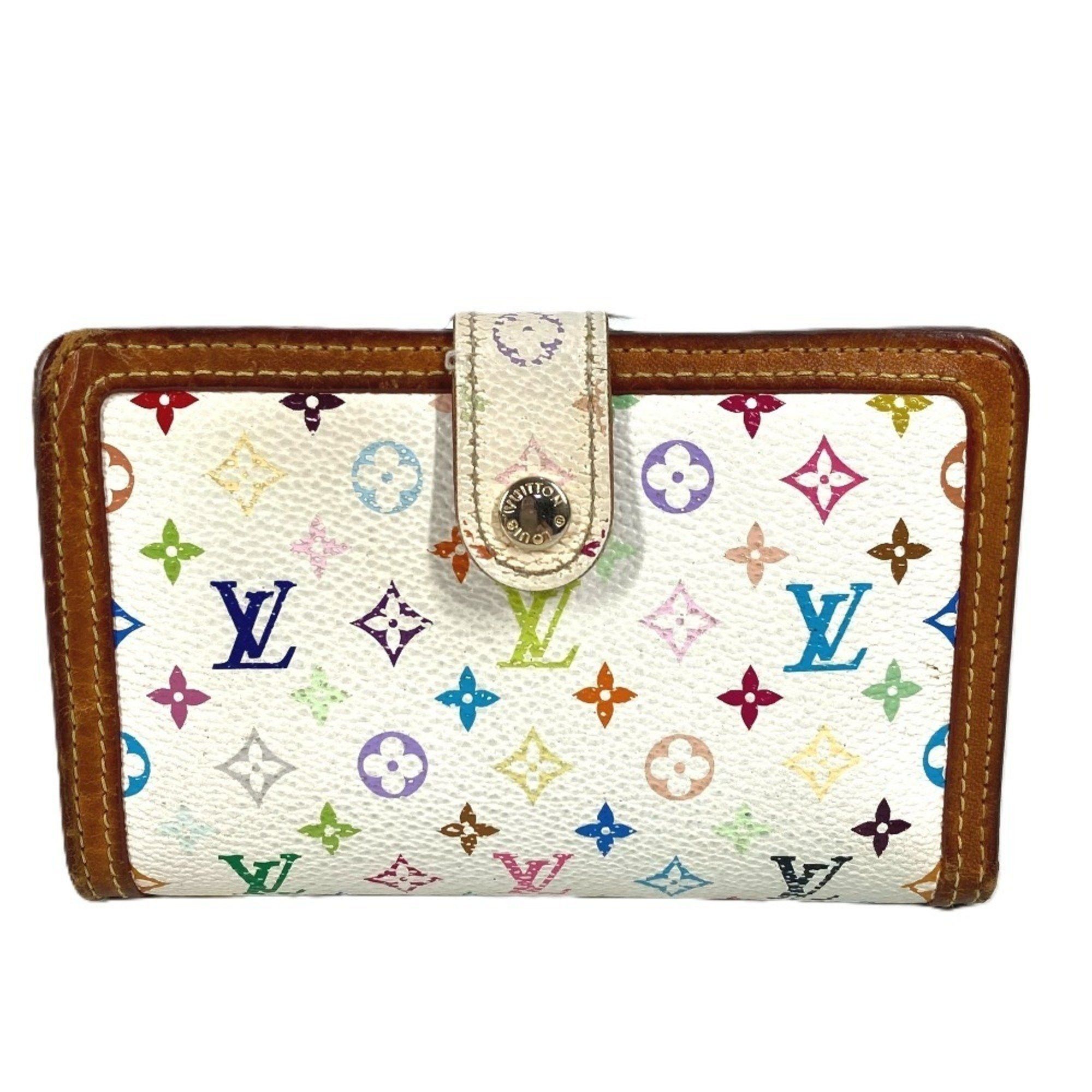 Louis Vuitton LOUIS VUITTON M92987 Monogram Multicolore Portefeuille Viennois Clasp Bi-fold Wallet in Canvas, Women's, Blanc White Size ONE SIZE - 1 Thumbnail