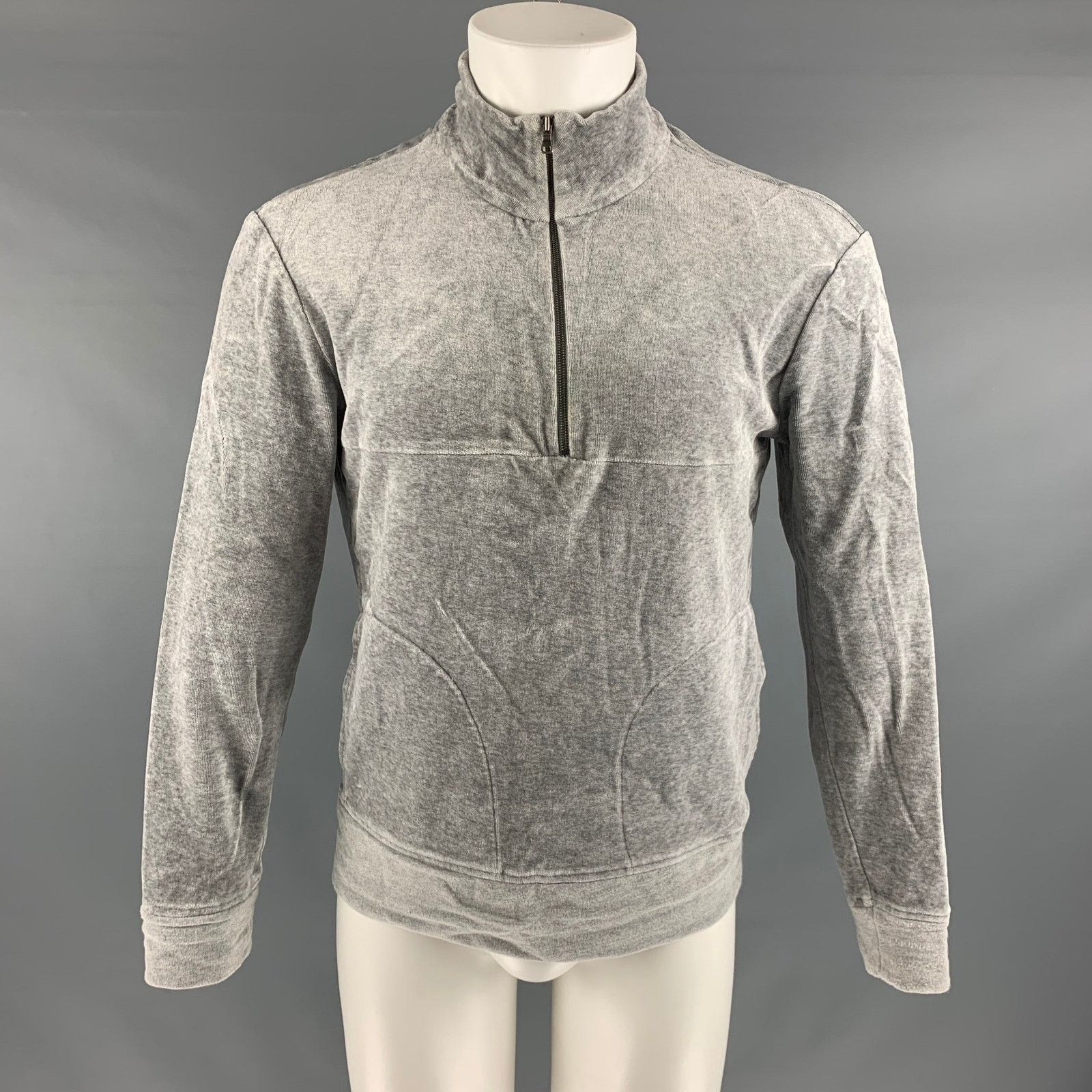 Barneys New York BARNEY'S NEW YORK S Grey Cotton / Modal 1/4 Zip Pullover Size US S / EU 44-46 / 1 - 1 Thumbnail