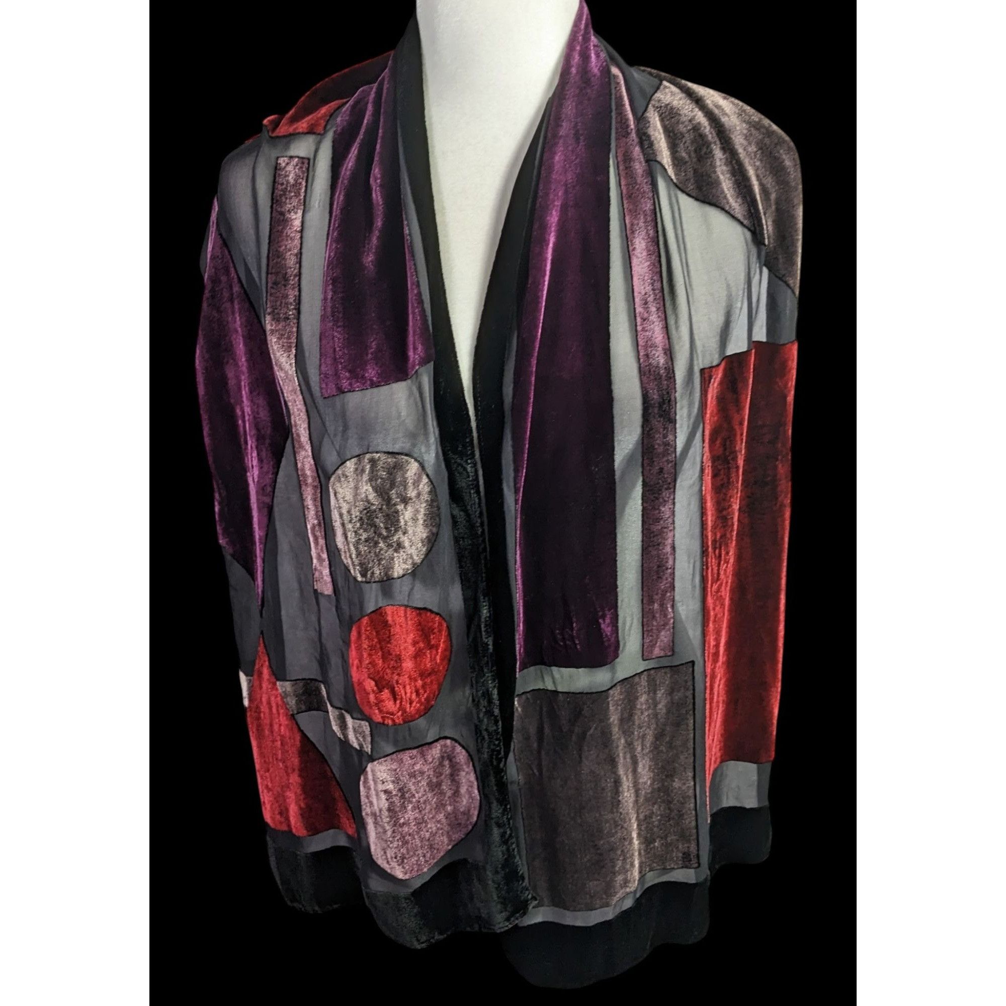 Other Vintage Burnt Velvet Geometric Jewel Tone Scarf/Shawl Size ONE SIZE - 3 Thumbnail
