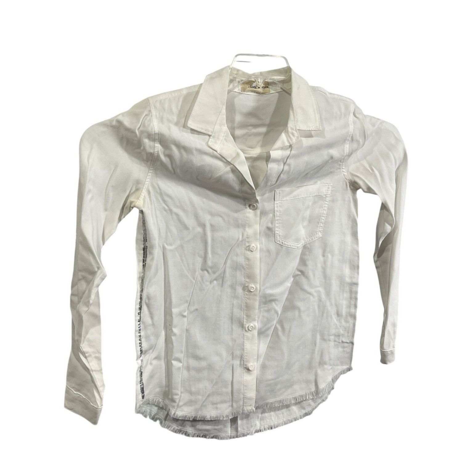Other Cloth & Stone XS White Tencel Button-Down Shirt W/ Frayed He Size US XS / EU 42 / 0 - 1 Thumbnail