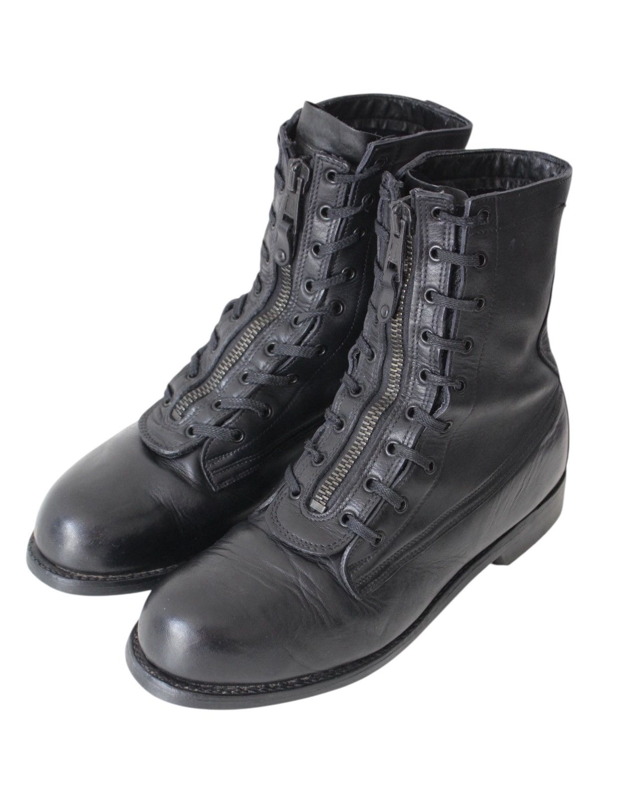 If Six Was Nine 1989 US ARMY BLACK LEATHER FRONT-ZIP COMBAT BOOTS Size US 9 / EU 42 - 2 Thumbnail