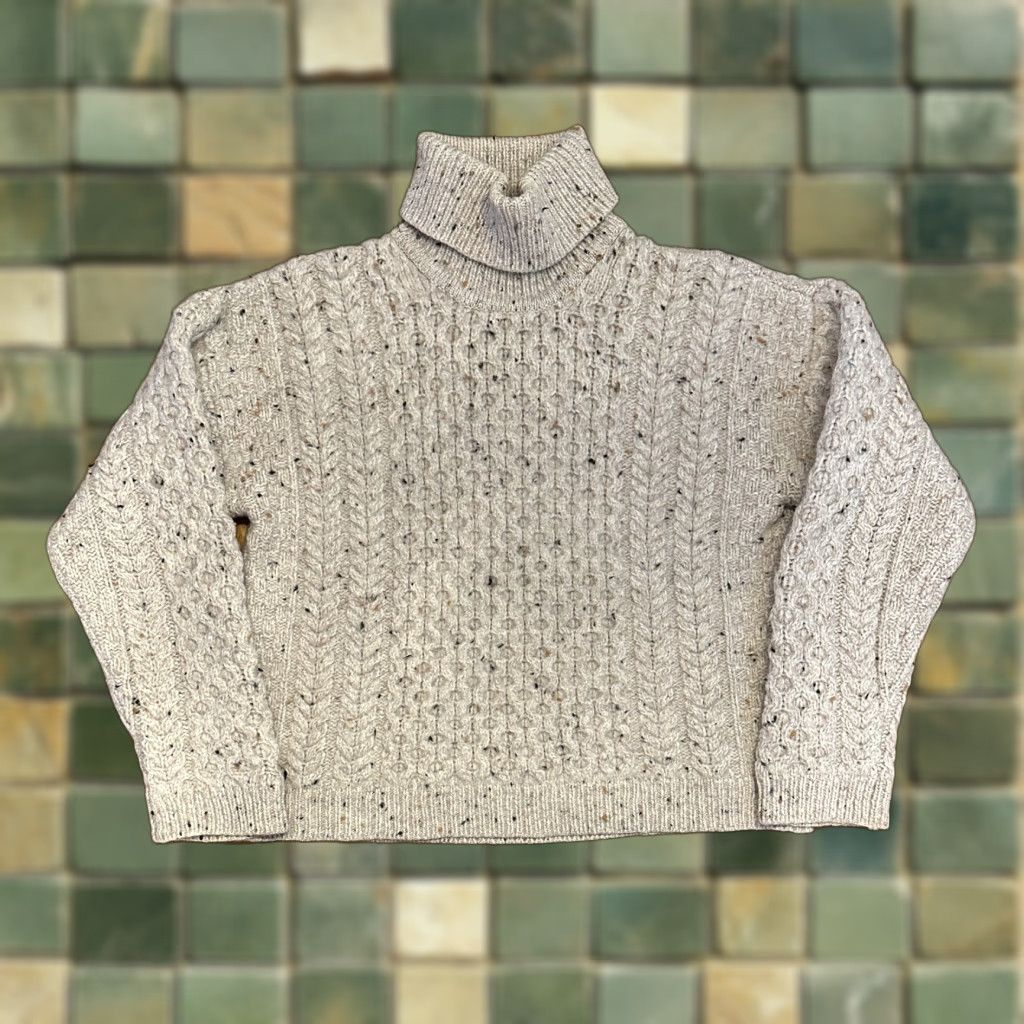 Aran Sweater Market Merino Wool Turtleneck Small Beige Cable Fisherman Pullover Women's Sweater