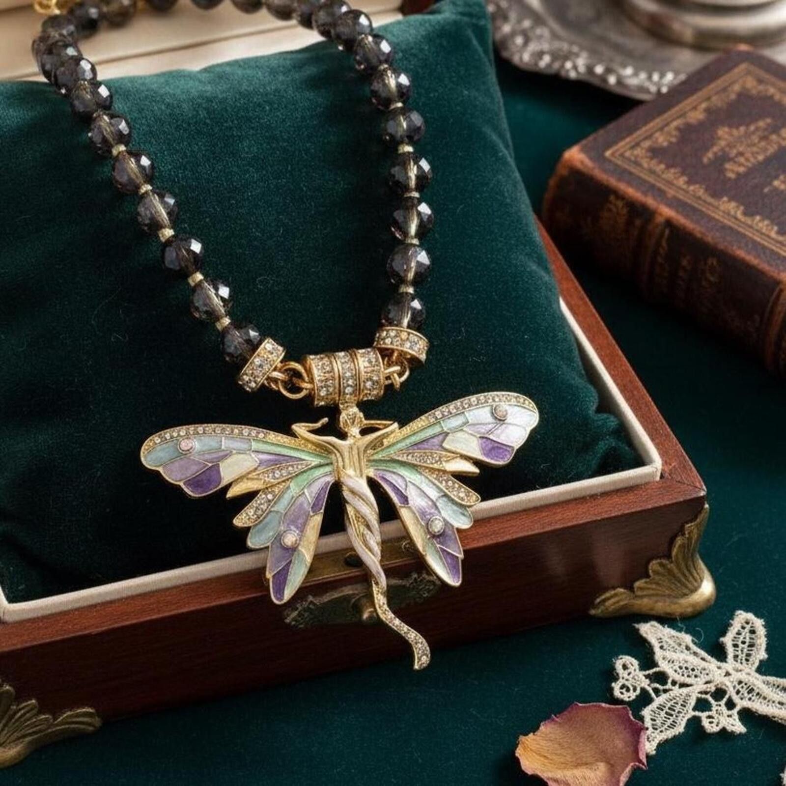 Other Dragonfly necklace with multi-coloured beads Size ONE SIZE - 5 Thumbnail