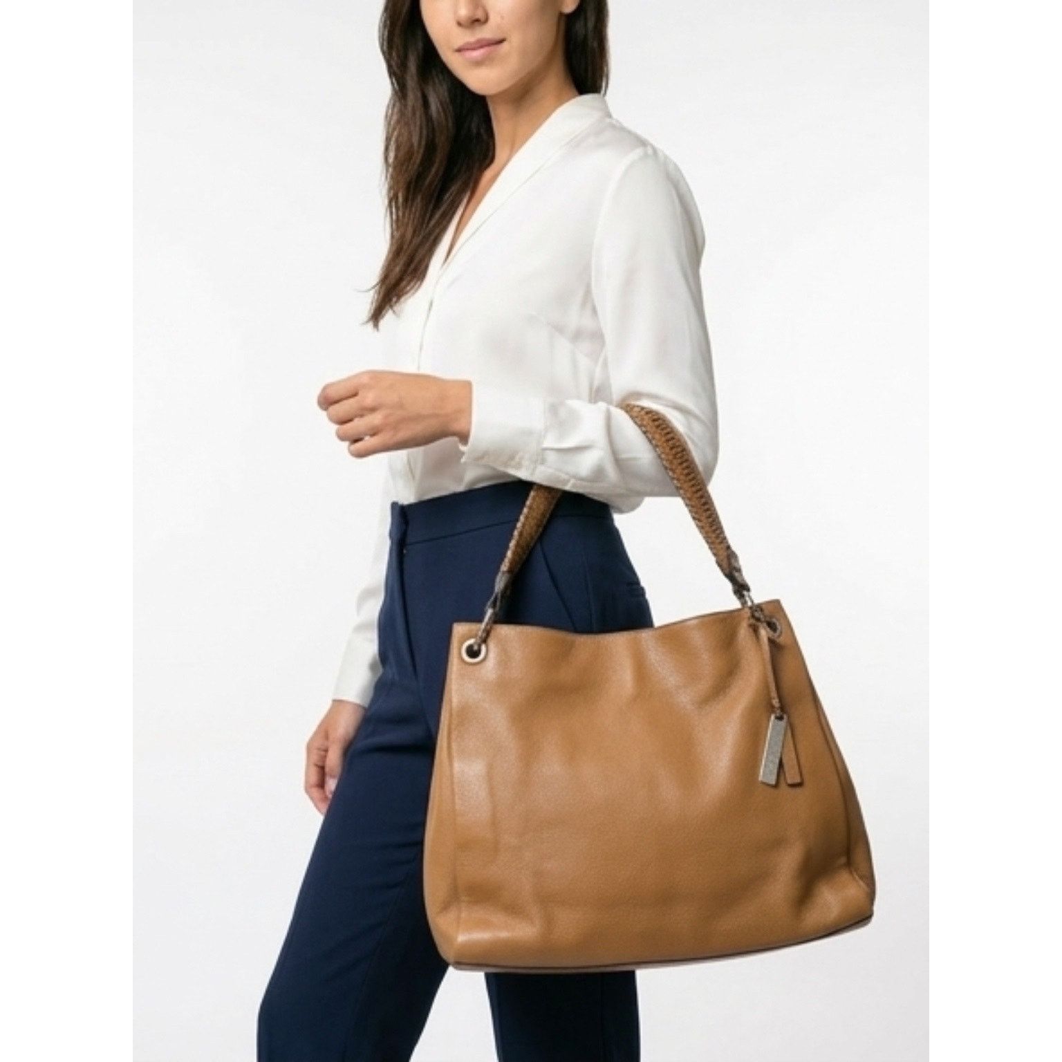 Vince Camuto Vince Camuto Leather Tote Bag Whiskey Brown Pebbled Slouchy Size ONE SIZE - 1 Thumbnail