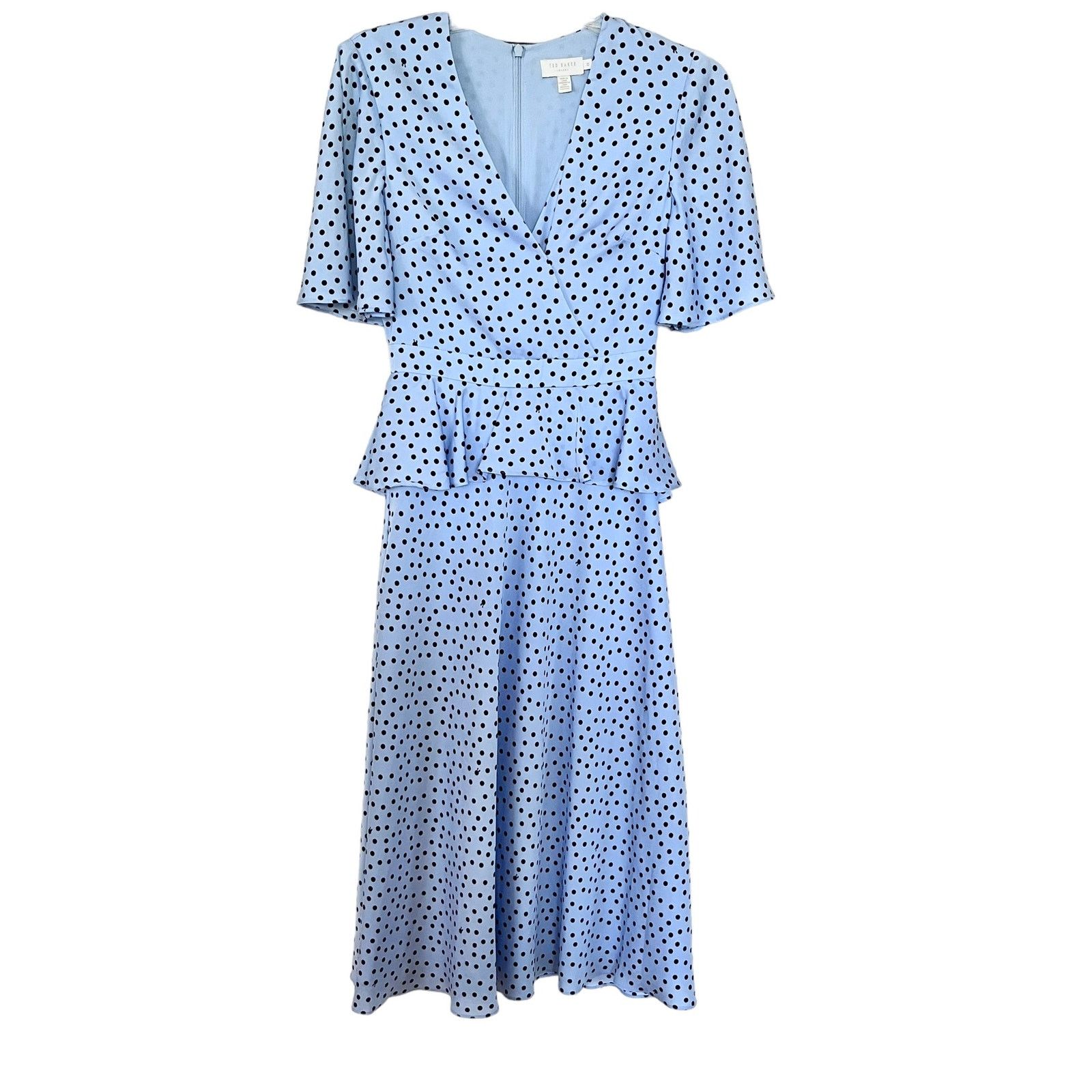 Ted Baker TED BAKER MABBEL DOTTY PEPLUM Polka Dot DRESS, BLUE/BLACK Size XS / US 0-2 / IT 36-38 - 5 Thumbnail