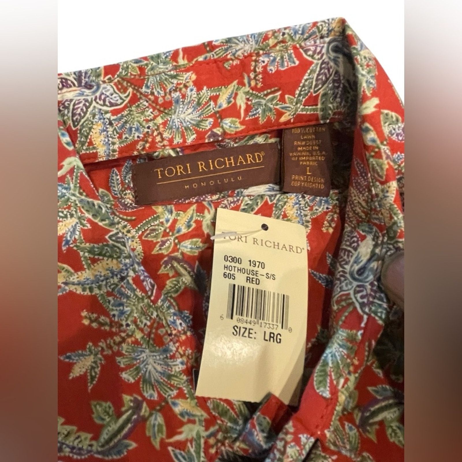 Tori Richard Tori Richard Men`s Red Floral Hawaiian Lawn Shirt :L NWT Size US L / EU 52-54 / 3 - 3 Thumbnail