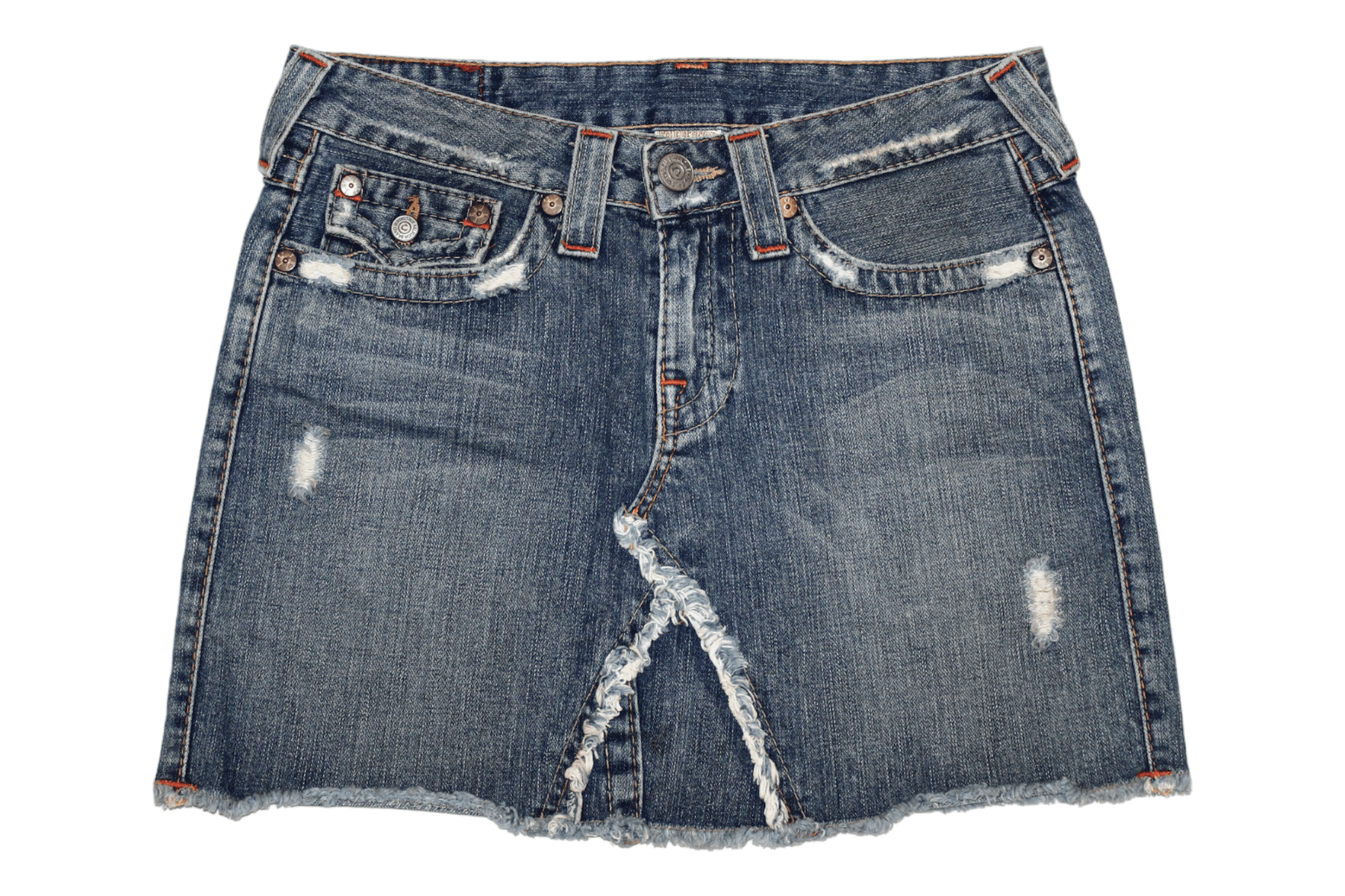 Japanese Brand VTG💥 True Religion Lola Stonewash Distressed Denim Skirt Size 30" / US 8 / IT 44 - 2 Thumbnail