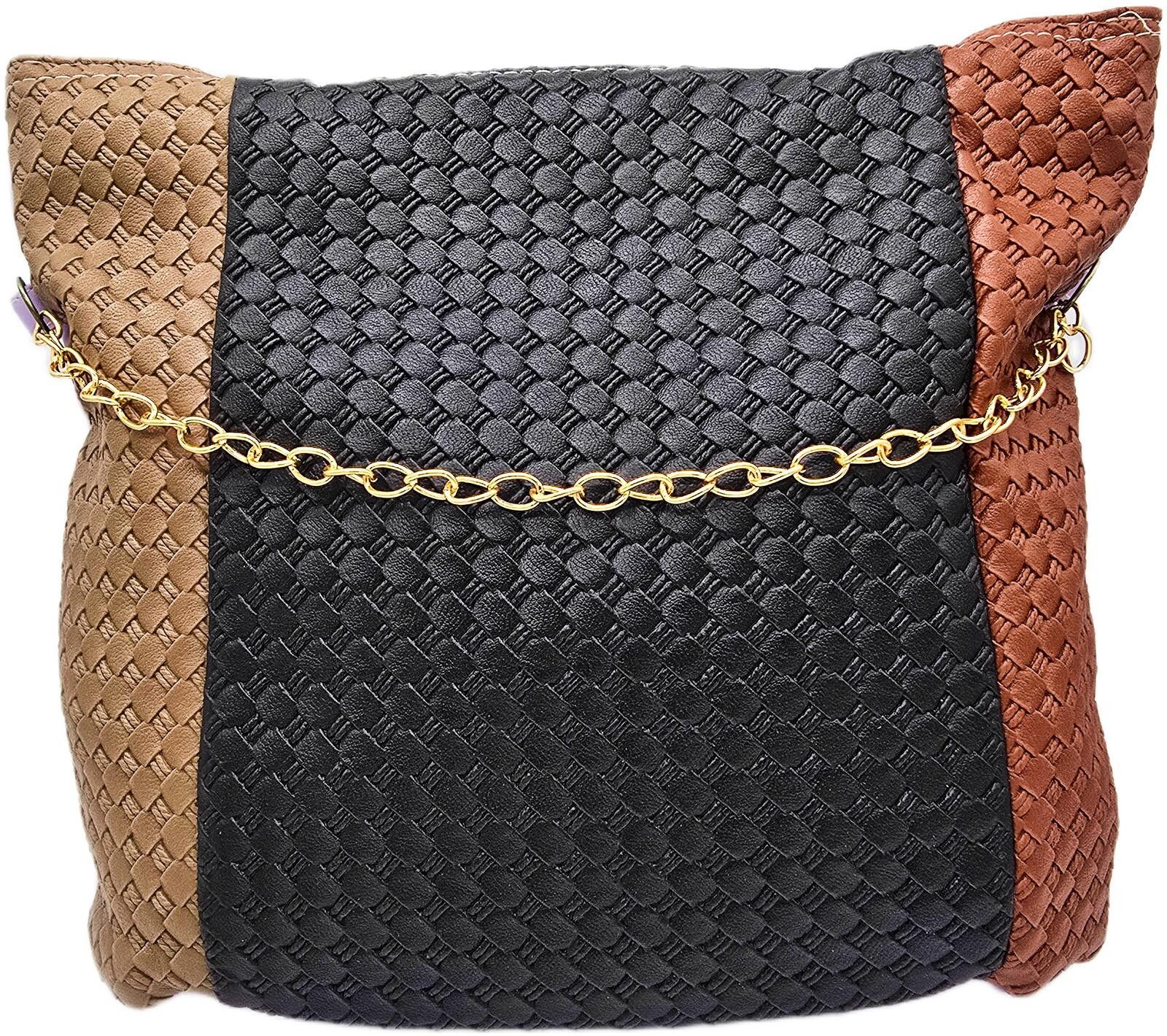 The Unbranded Brand Stylish Multi-Color Woven Tote Bag with Gold Chain Accent Size ONE SIZE - 5 Thumbnail