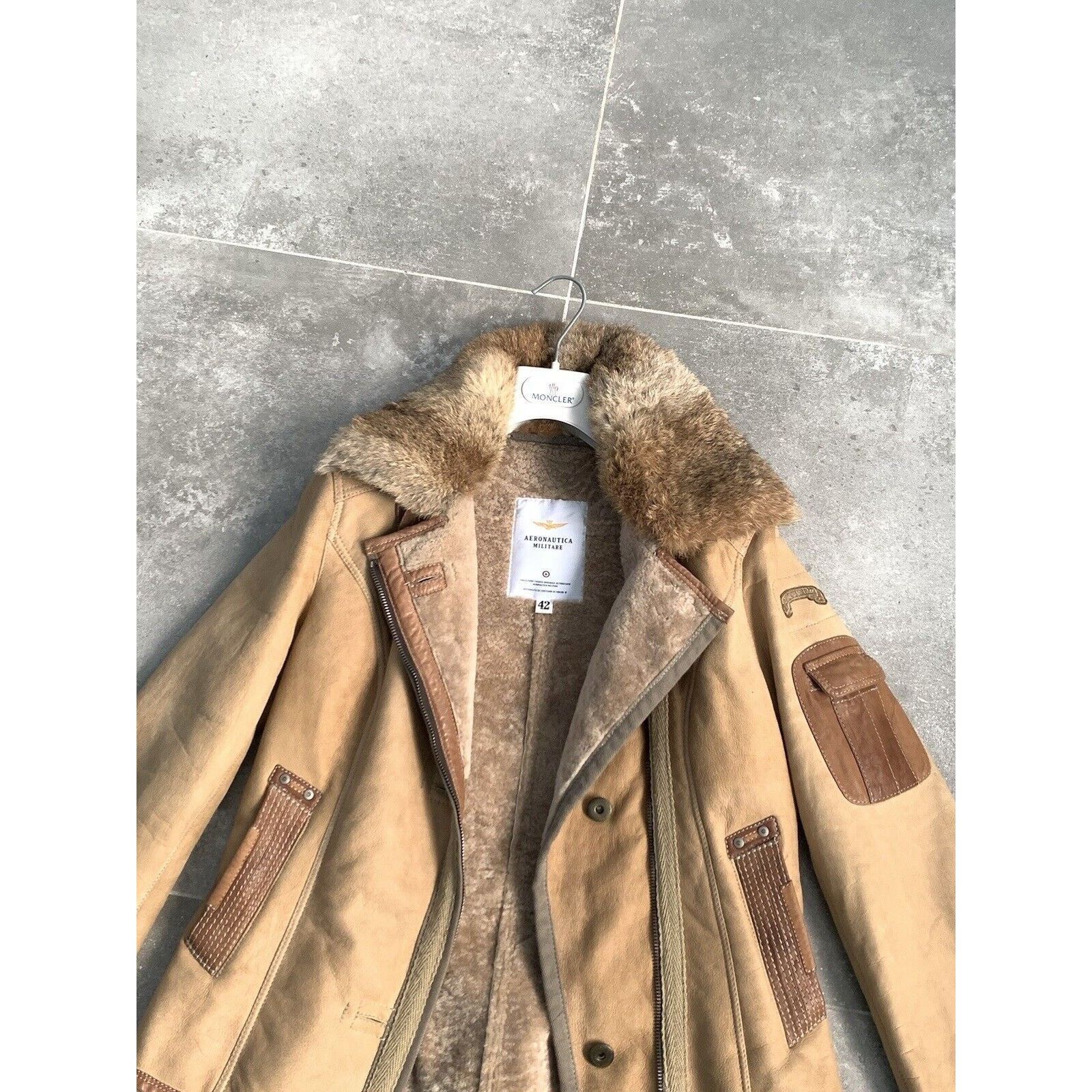 Aeronautica Militare AERONAUTICA MILITARE Sheepskin Fur Biker Jacket Coat IT 42 S Size M / US 6-8 / IT 42-44 - 7 Thumbnail