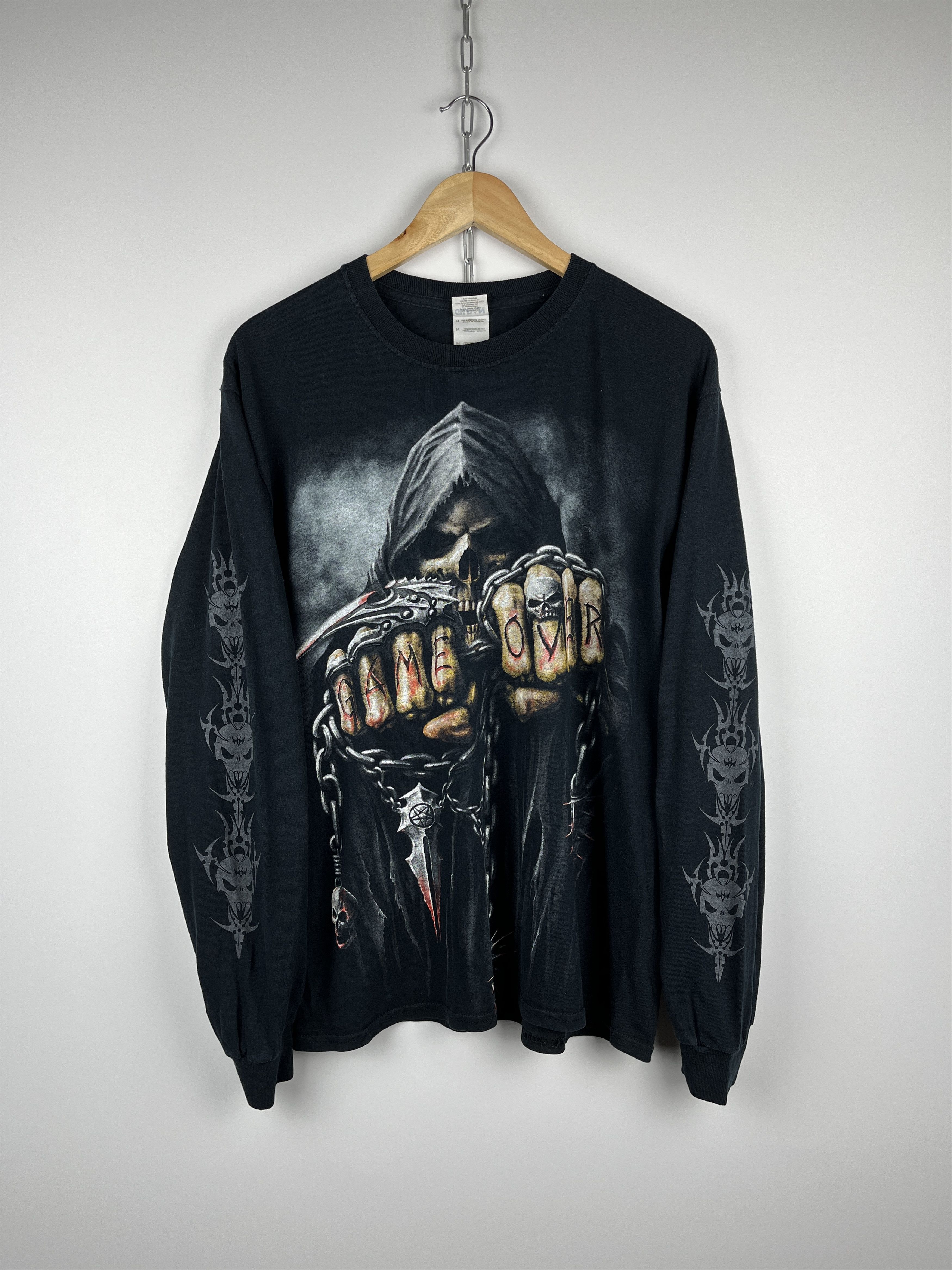 Gildan Grim Reaper Skull Game Over Gildan Long Sleeve T-shirt Size US M / EU 48-50 / 2 - 1 Thumbnail
