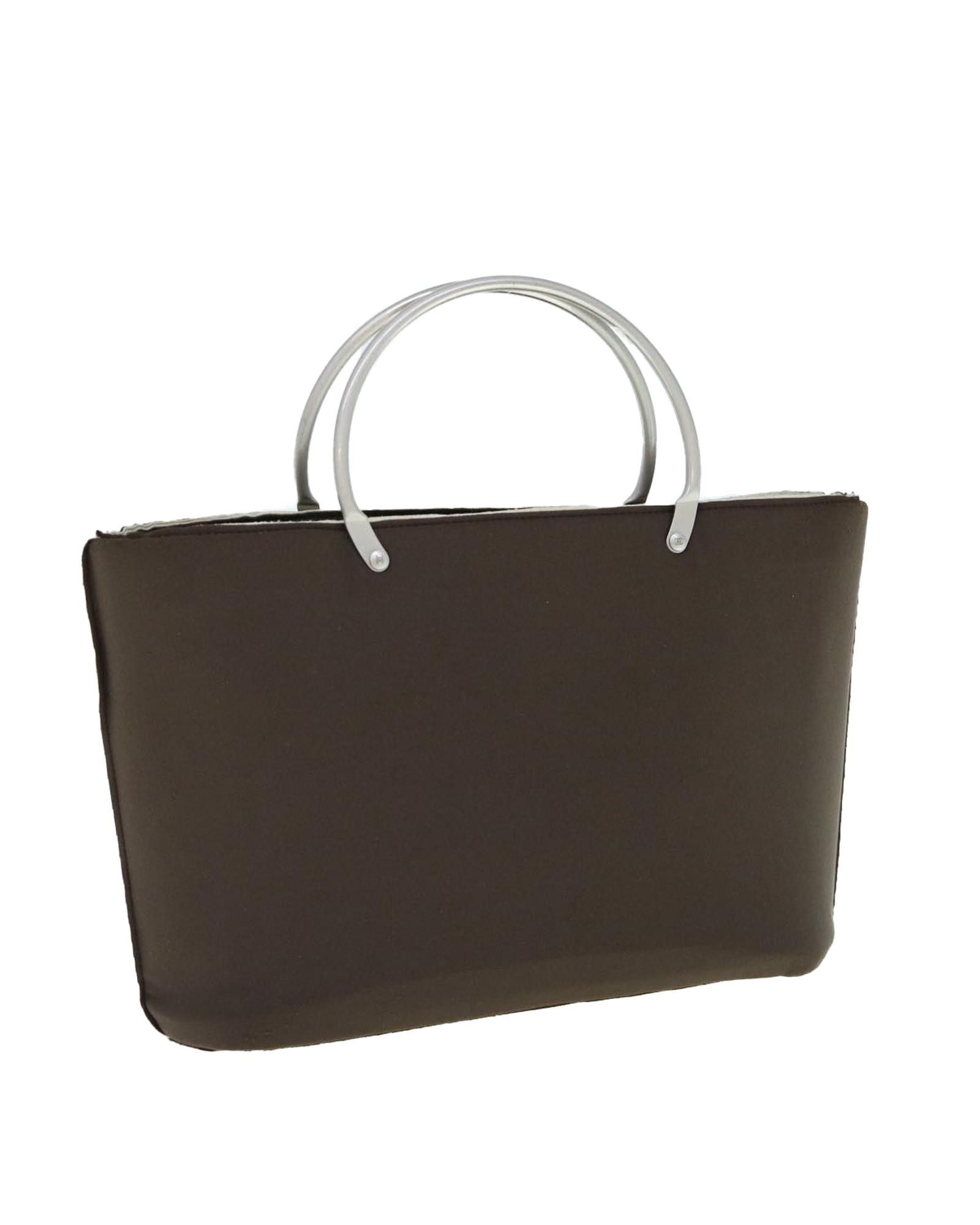 image of Chanel Brown Nylon Hand Bag With Cc Logo By French Designer, Women's