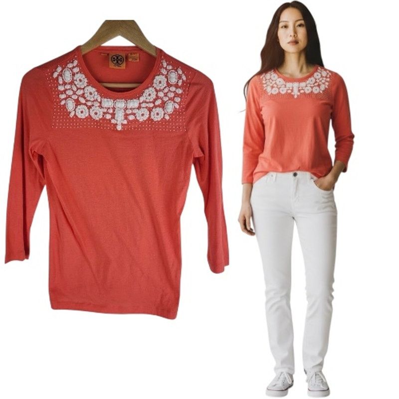Tory Burch Tory Burch Embellished Long Sleeve Blouse Pink Crew Neck XS Size XS / US 0-2 / IT 36-38 - 1 Thumbnail