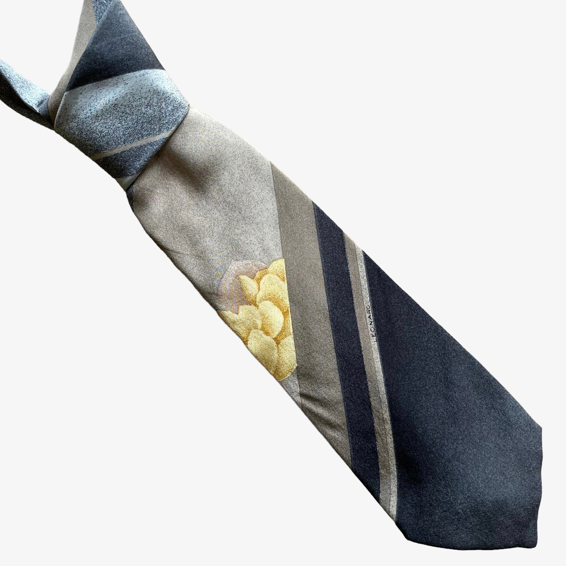 Leonard Paris Vintage 90s Leonard Striped Abstract Floral Print Silk Tie Size ONE SIZE - 1 Thumbnail