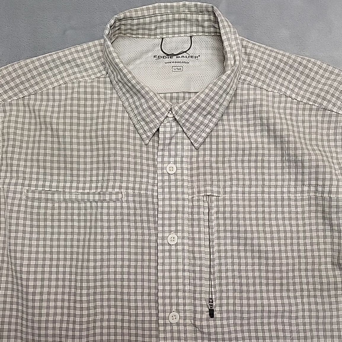 Eddie Bauer Eddie Bauer Shirt Mens LT Beige Plaid Performance Nylon Blend Outdoors Button-Up, Short Sleeve, Casual, Classic, USA Theme, Pockets, Woven Size US L / EU 52-54 / 3 - 3 Thumbnail