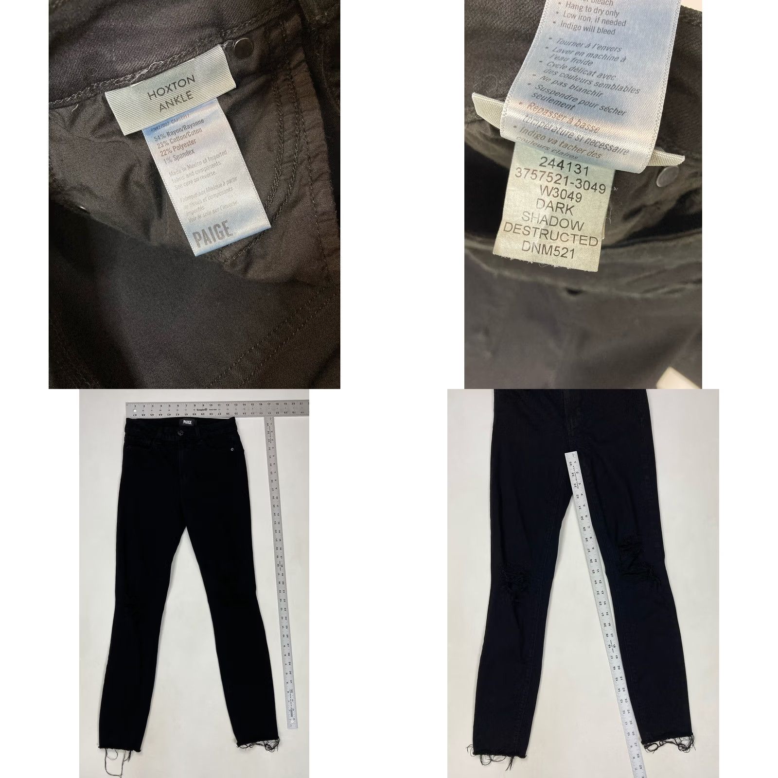 Paige Paige Hoxton Ankle Denim Jeans Women 25 Dark Shadow Distressed Slim 5-Pocket Black Cotton Polyester Spandex Rayon Jeans Size 42" / US 20 - 8 Thumbnail
