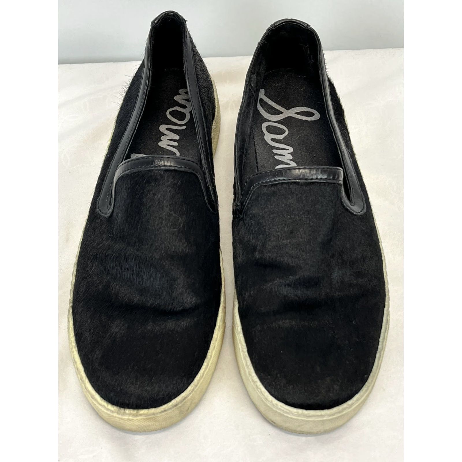 Sam Edelman Sam Edelman Becker Leather Trimmed Calf Hair Slip-On Sneakers Sz 7.5 Black Womens Sl ip-On Flat Size US 7.5 / IT 37.5 - 3 Thumbnail