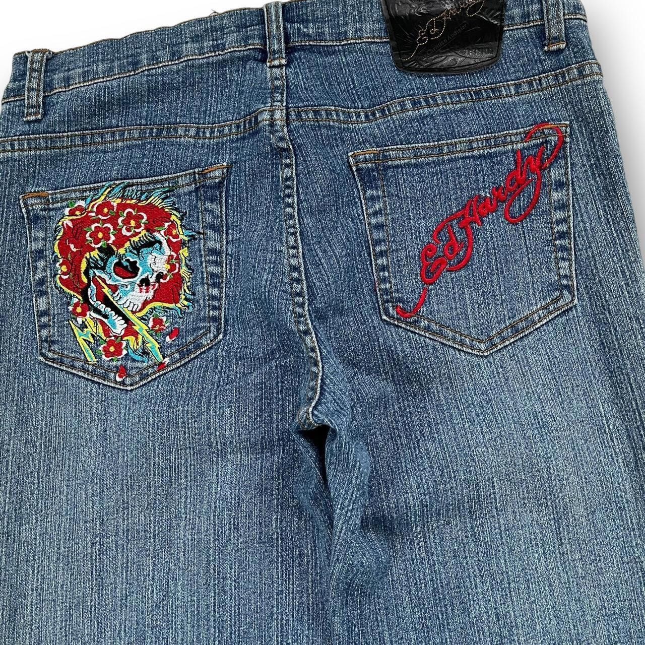 Ed Hardy Ed Hardy Women's Blue and Multi Jeans Size 33" - 3 Thumbnail