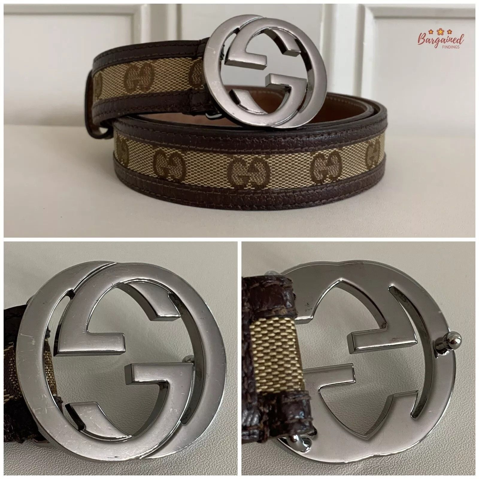 Gucci GUCCI Monogram Canvas Silver Interlocking G Buckle Belt Size 30 - 2 Thumbnail