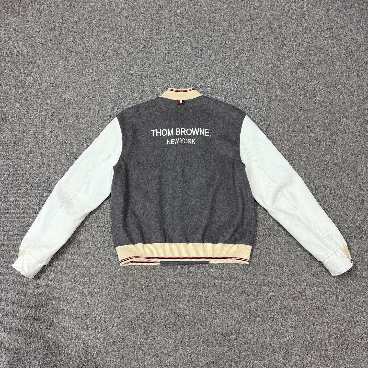 Thom Browne TB Gray/White Leather-Sleeve Colorblock Jacket 1 99N Size US S / EU 44-46 / 1 - 2 Thumbnail