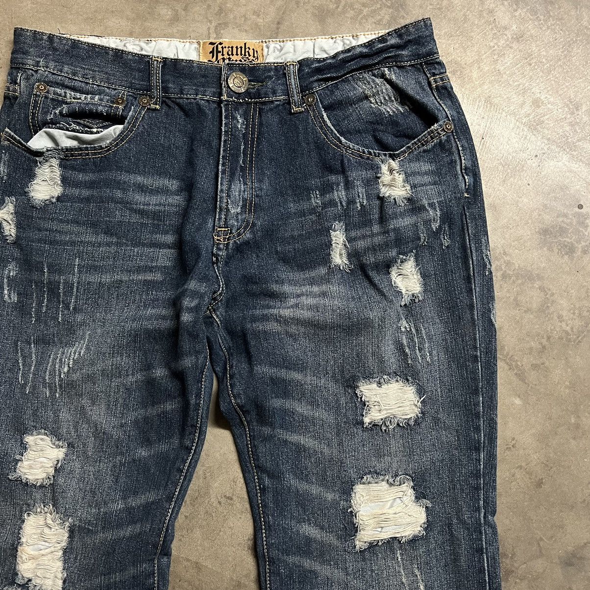 Affliction × Ed Hardy × Southpole Vintage Franky Max Distressed Flare Embroidered Denim Jeans Size US 38 / EU 54 - 6 Thumbnail