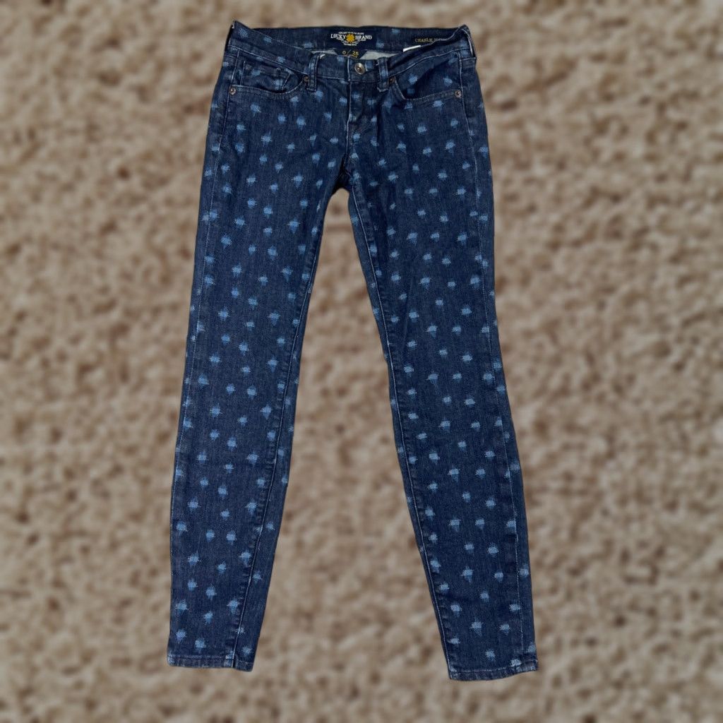 Lucky Brand Lucky Brand Jeans Women 0 Blue Polka Dot Denim Skinny Jeans 5-Pocket Regular Stretchy Color Blue Modern USA Women's Fashion Size 25" / US 0 / IT 36 - 1 Thumbnail