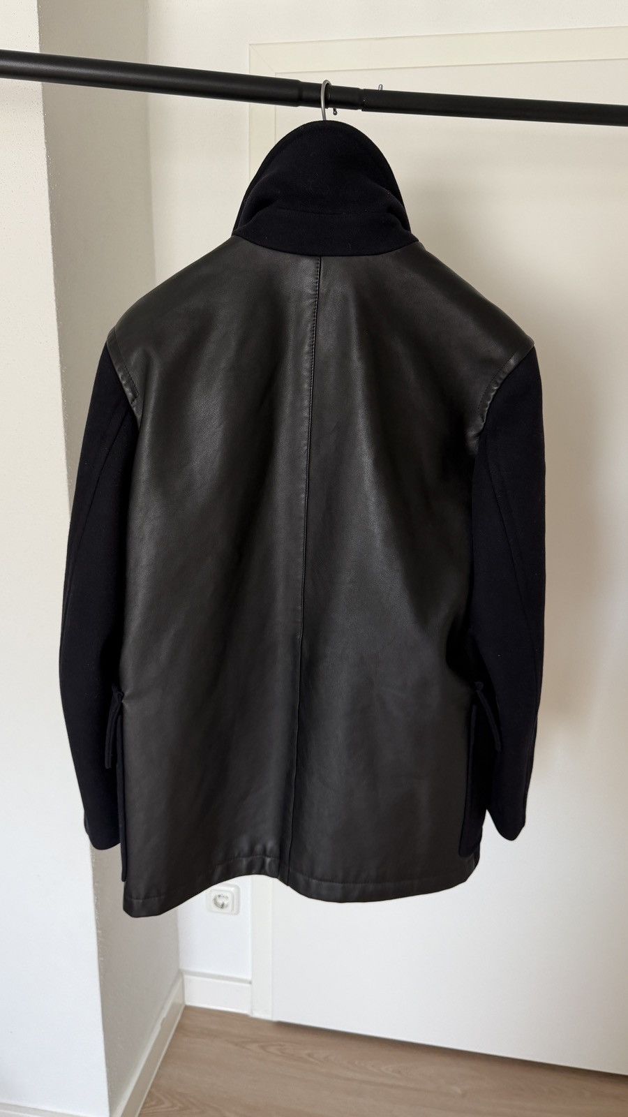 Hermes $8,900 FW23 Navy Black Leather and Wool Runway Coat Size US M / EU 48-50 / 2 - 14 Thumbnail