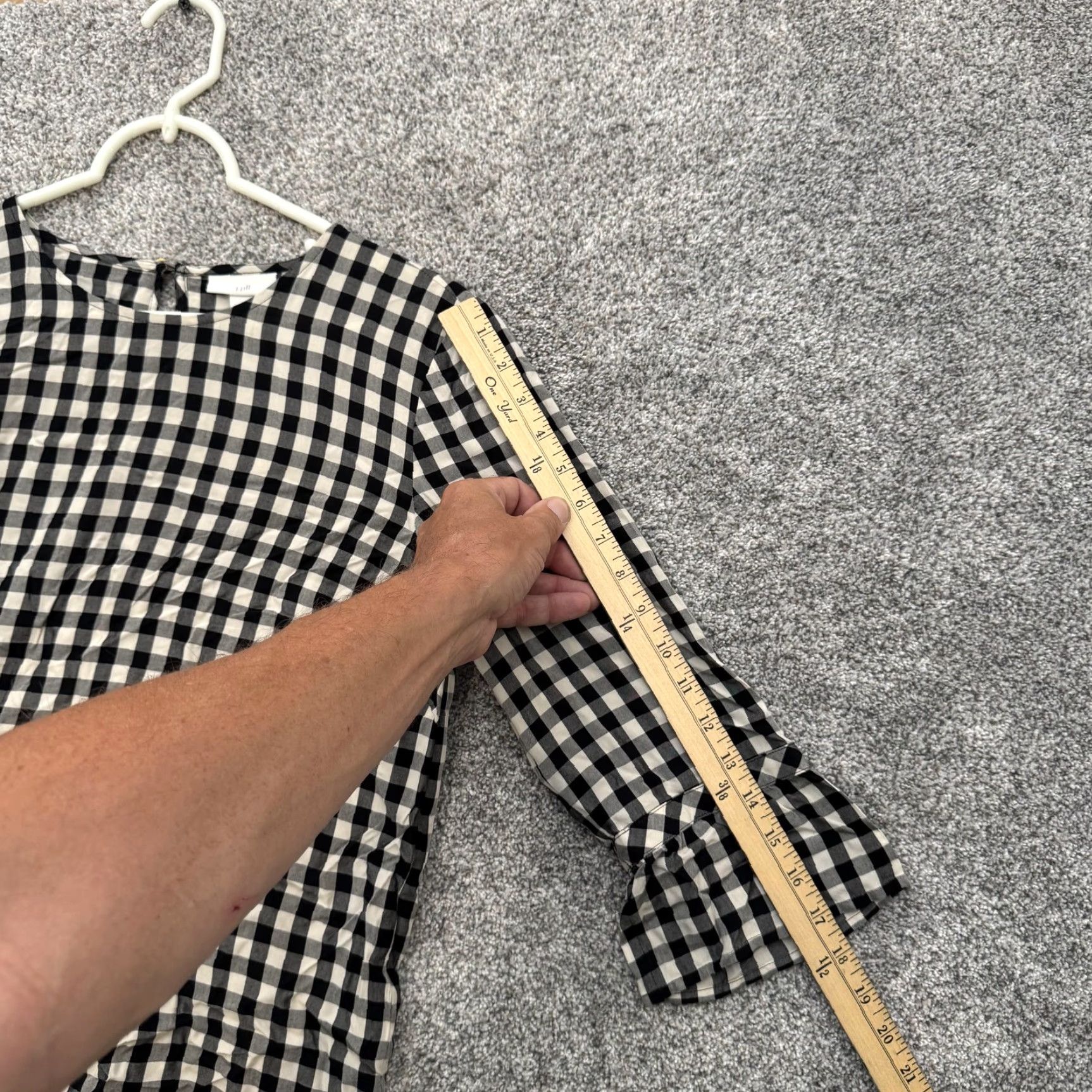 J. Jill J Jill Top Small Black White Gingham Check Ruffle Sleeve Prairie Cottagecore Blouse Bell Sleeve Crew Neck 3/4 Sleeve Women S Rayon Size S / US 4 / IT 40 - 4 Thumbnail