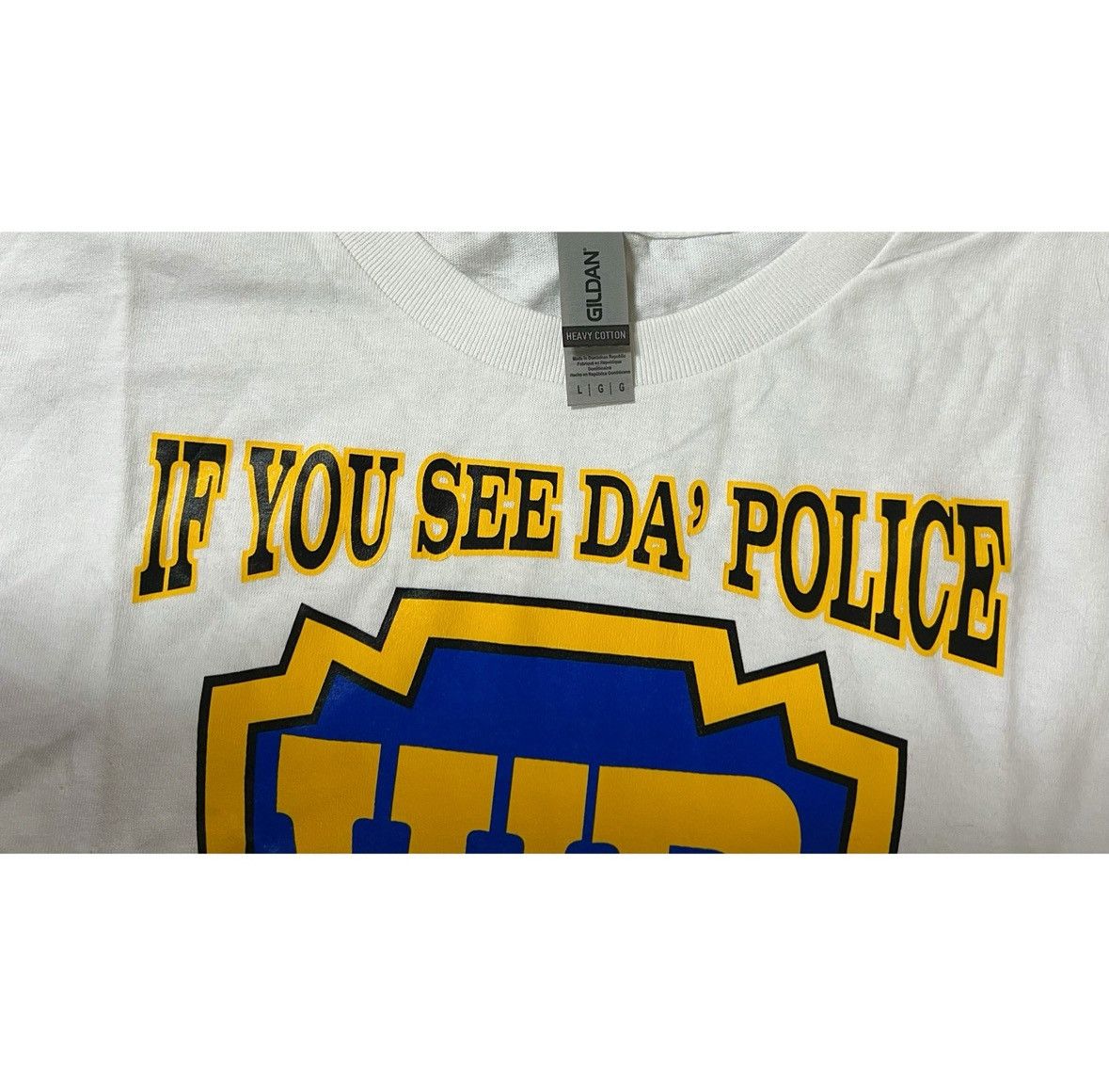 Gildan White ‘If You See Da Police Warn A Brother’ Shirt Tee Size L Size US L / EU 52-54 / 3 - 4 Thumbnail
