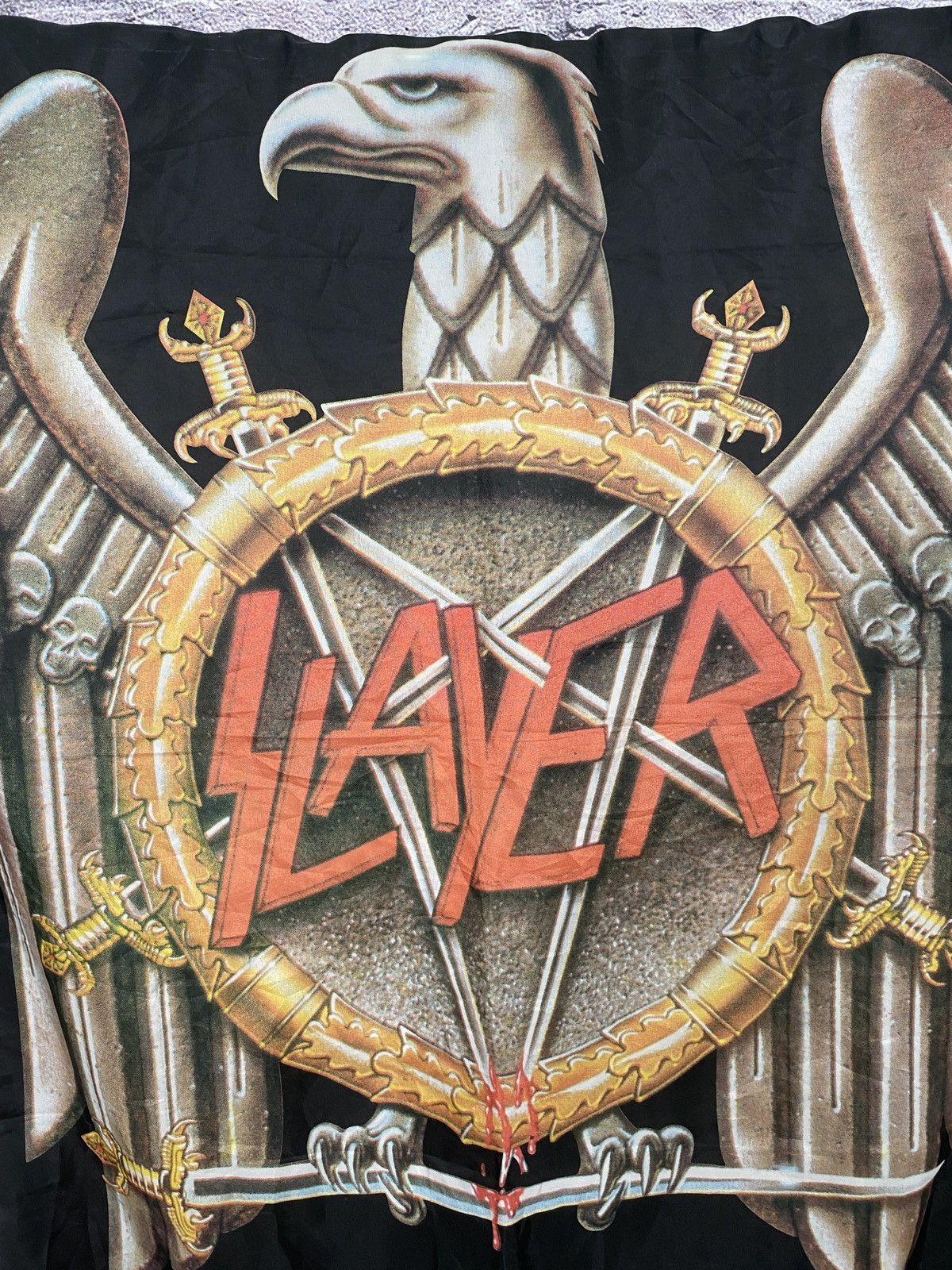 Band Tees Vintage very rare flag Slayer Rock Italy 1995 y2k biker Size ONE SIZE - 2 Thumbnail