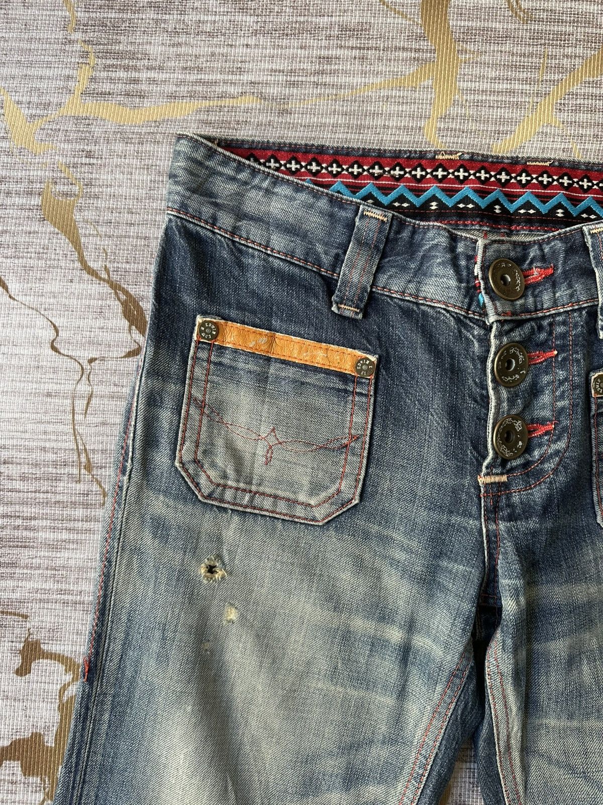 Edwin FLARE Edwin Blue Trip Fatigue Design Distressed Denim Size US 29 - 11 Thumbnail