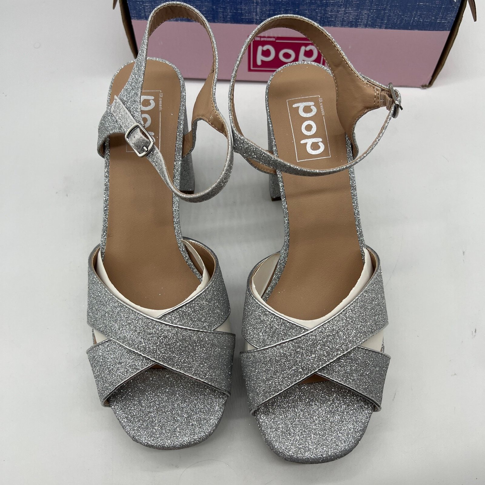 Other Pop Delighted Womens Silver Glitter Heeled Sand Size US 11 / IT 41 - 3 Thumbnail
