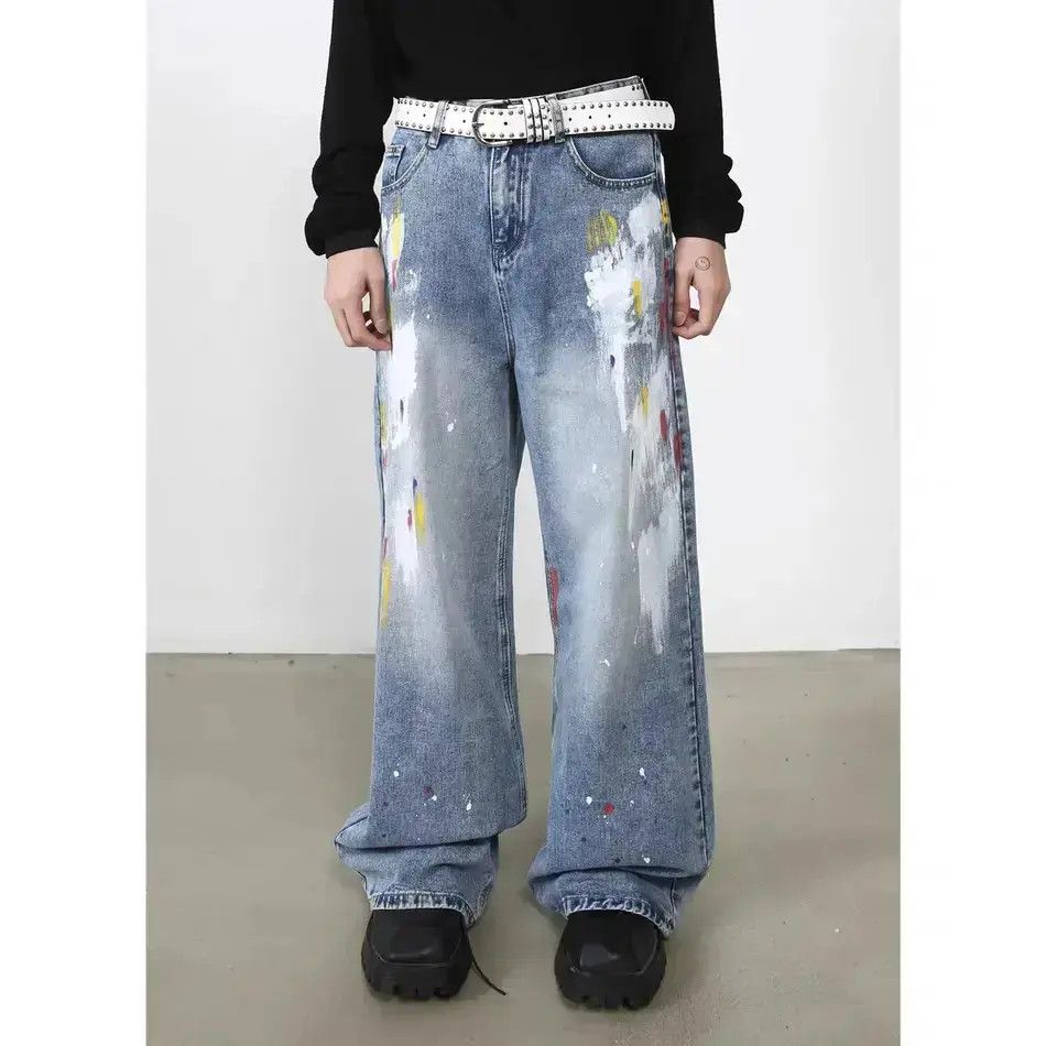 Japanese Brand Gangsta design graffiti jeans ins hip hop hipster trousers Size US 30 / EU 46 - 1 Thumbnail