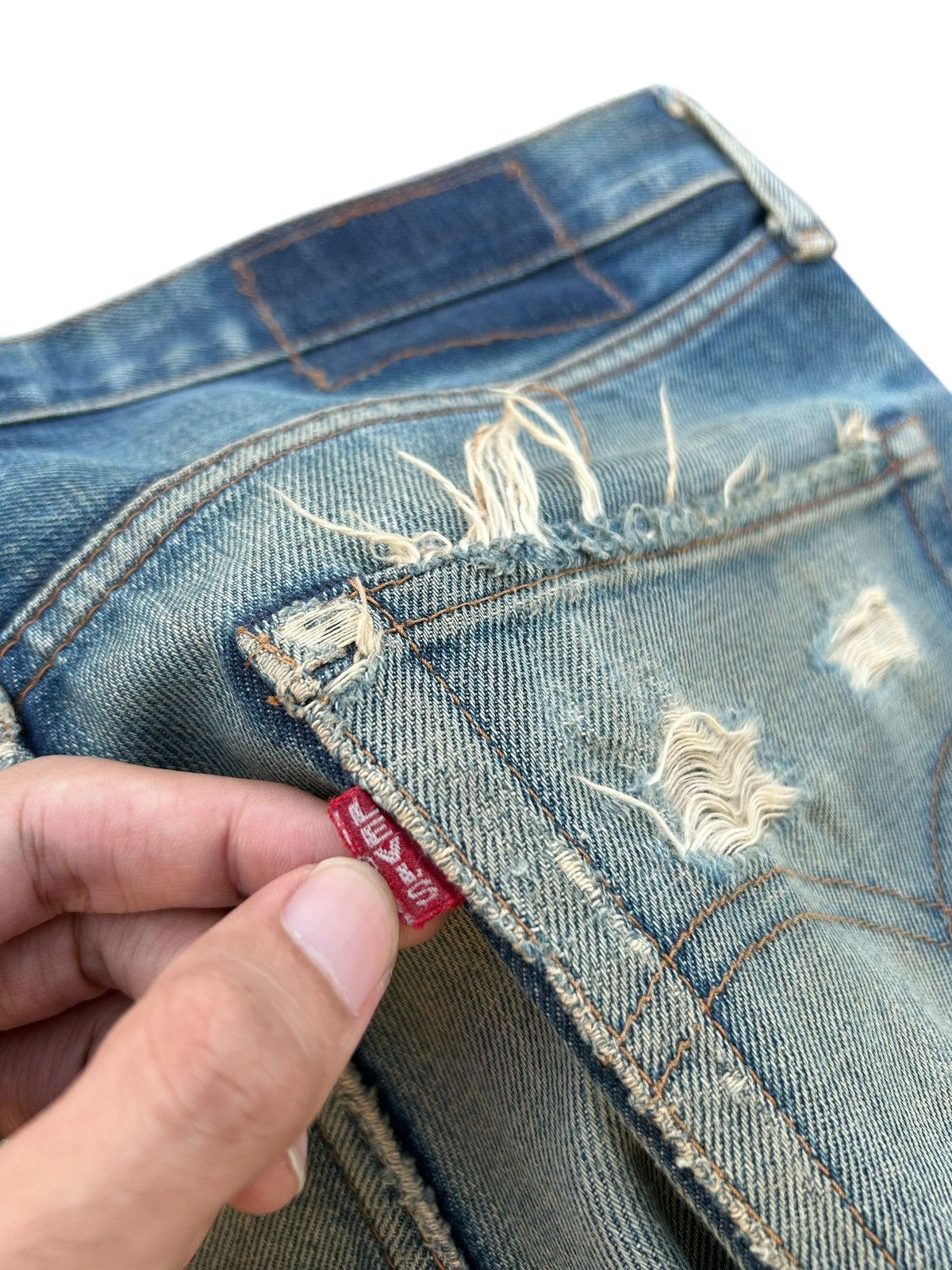 Japanese Brand × Kapital × Vintage Vintage Levis Selvedge BigE Distressed Short Denim Jeans Size US 31 - 17 Thumbnail