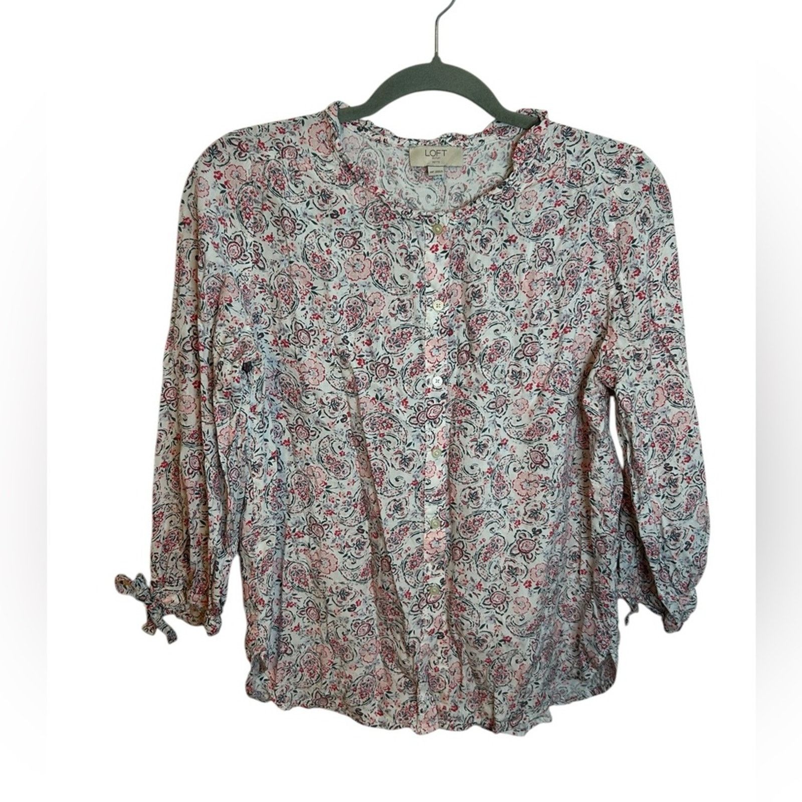 Loft Loft Pink Paisley Button Front Tie Sleeve Blouse Size M / US 6-8 / IT 42-44 - 1 Thumbnail