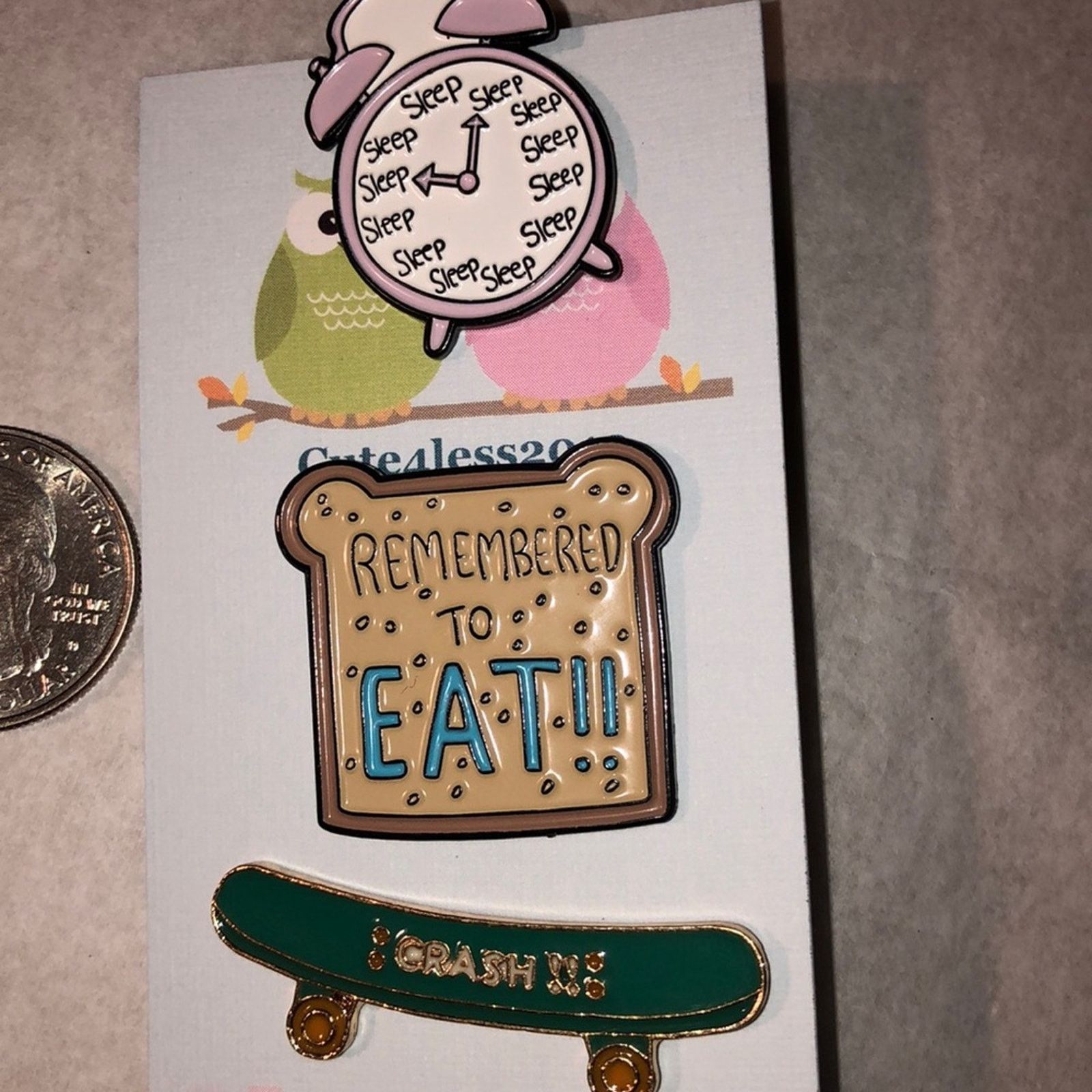 Other 3 Piece Pin Brooch Sleep Toast Skateboard Size ONE SIZE - 1 Thumbnail
