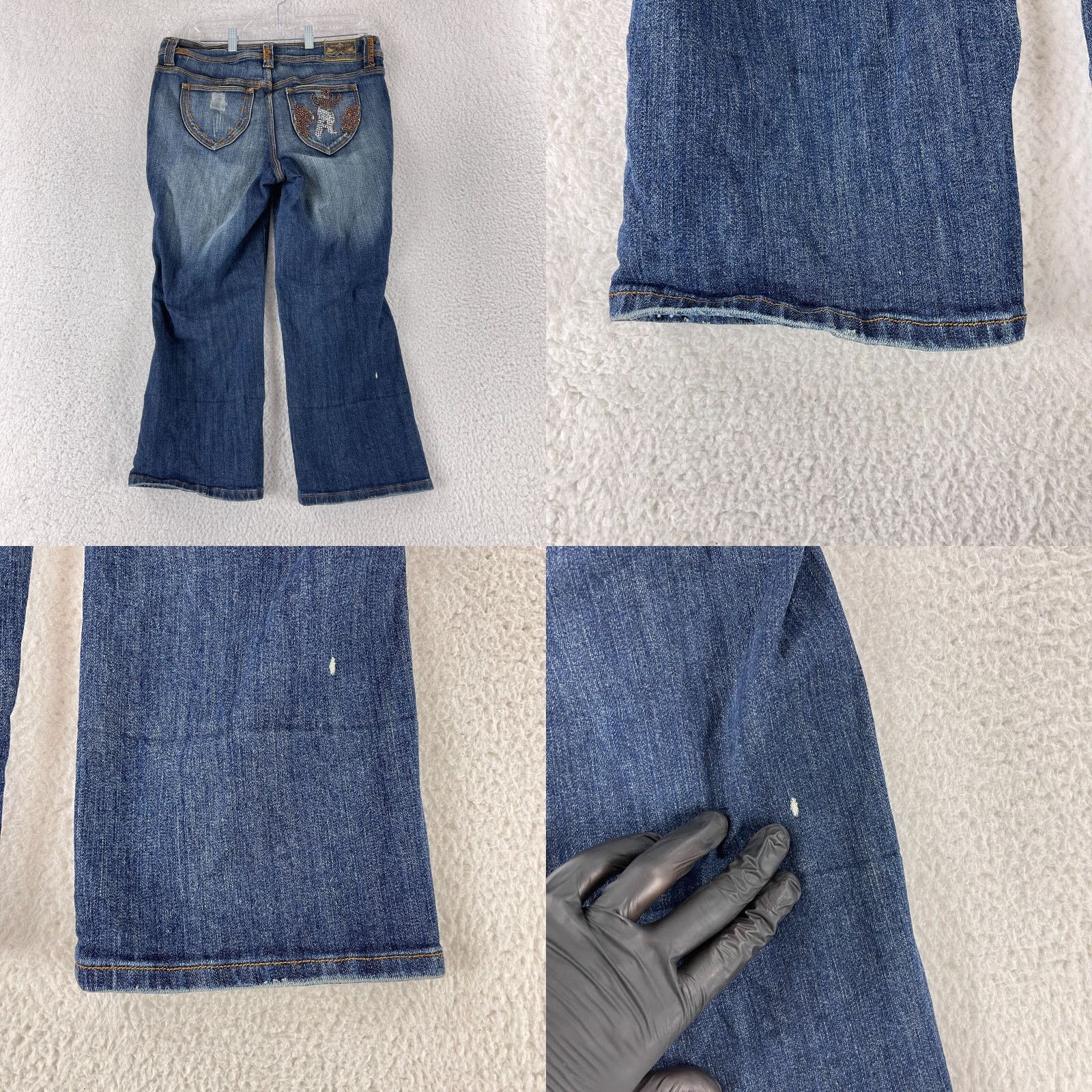 Vintage Request Jeans Jeans Womens Cropped Denim Blue Beaded Embroidered Size 14 5-Pocket Regular Rise Mid 23in Inseam 34in Waist Cotton Spandex Casual Pants Size 36" / US 14 / IT 50 - 9 Thumbnail