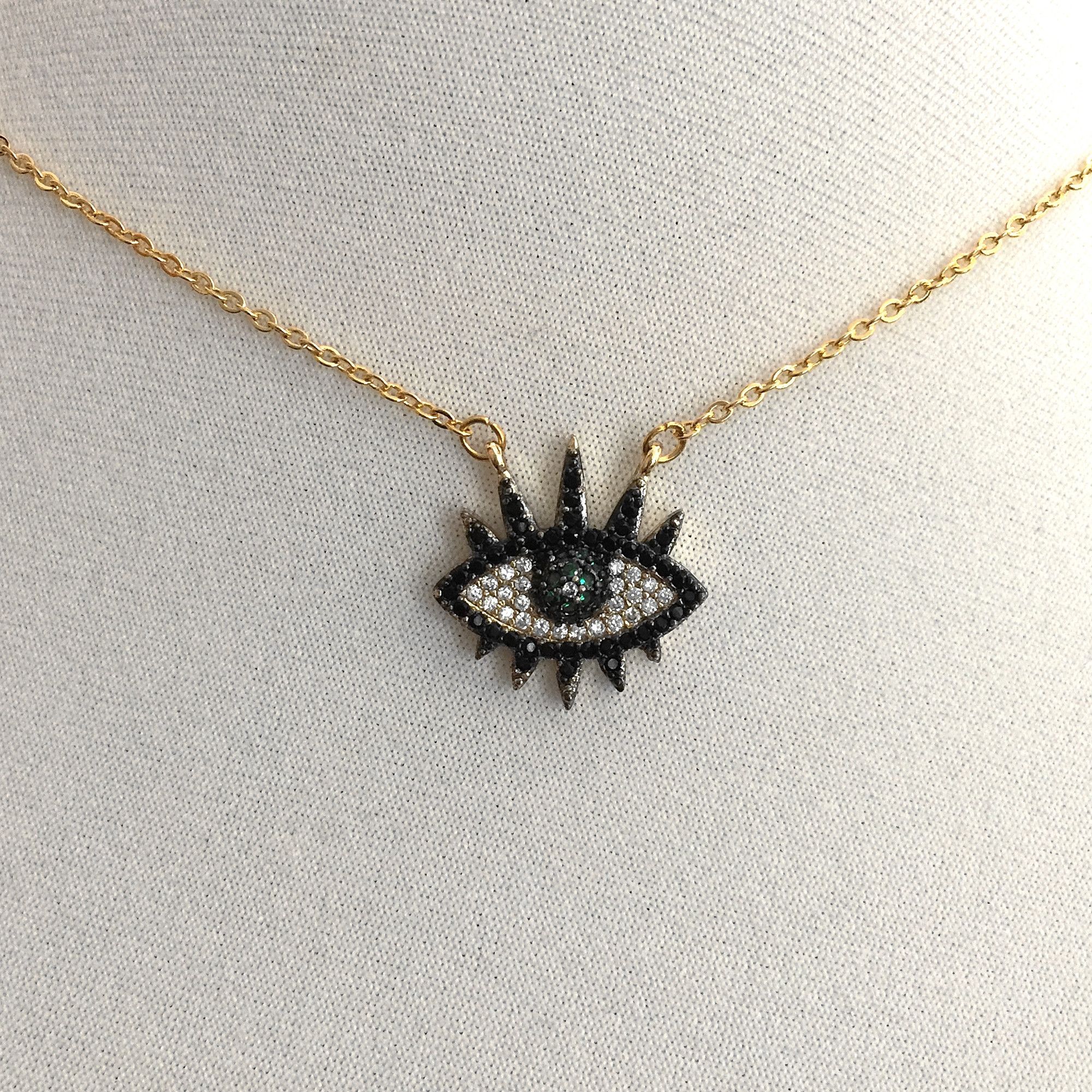 The Unbranded Brand Evil Eye with black, Clear, Green Rhinestone Charm Necklace Size ONE SIZE - 1 Thumbnail