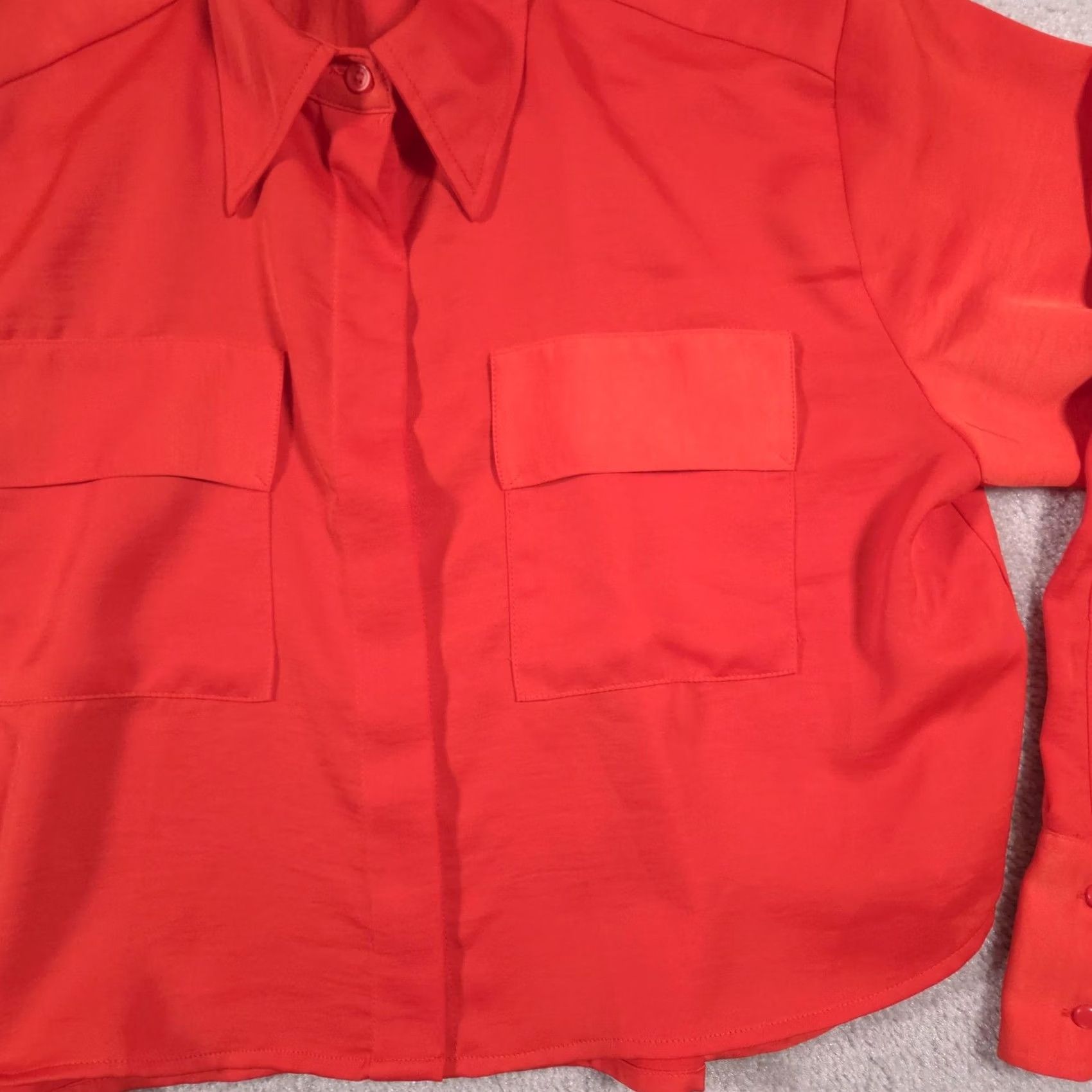 Vintage A New Day Shirt Womens L Orange Long Sleeve Button Front Blouse Pockets Size L / US 10 / IT 46 - 4 Thumbnail