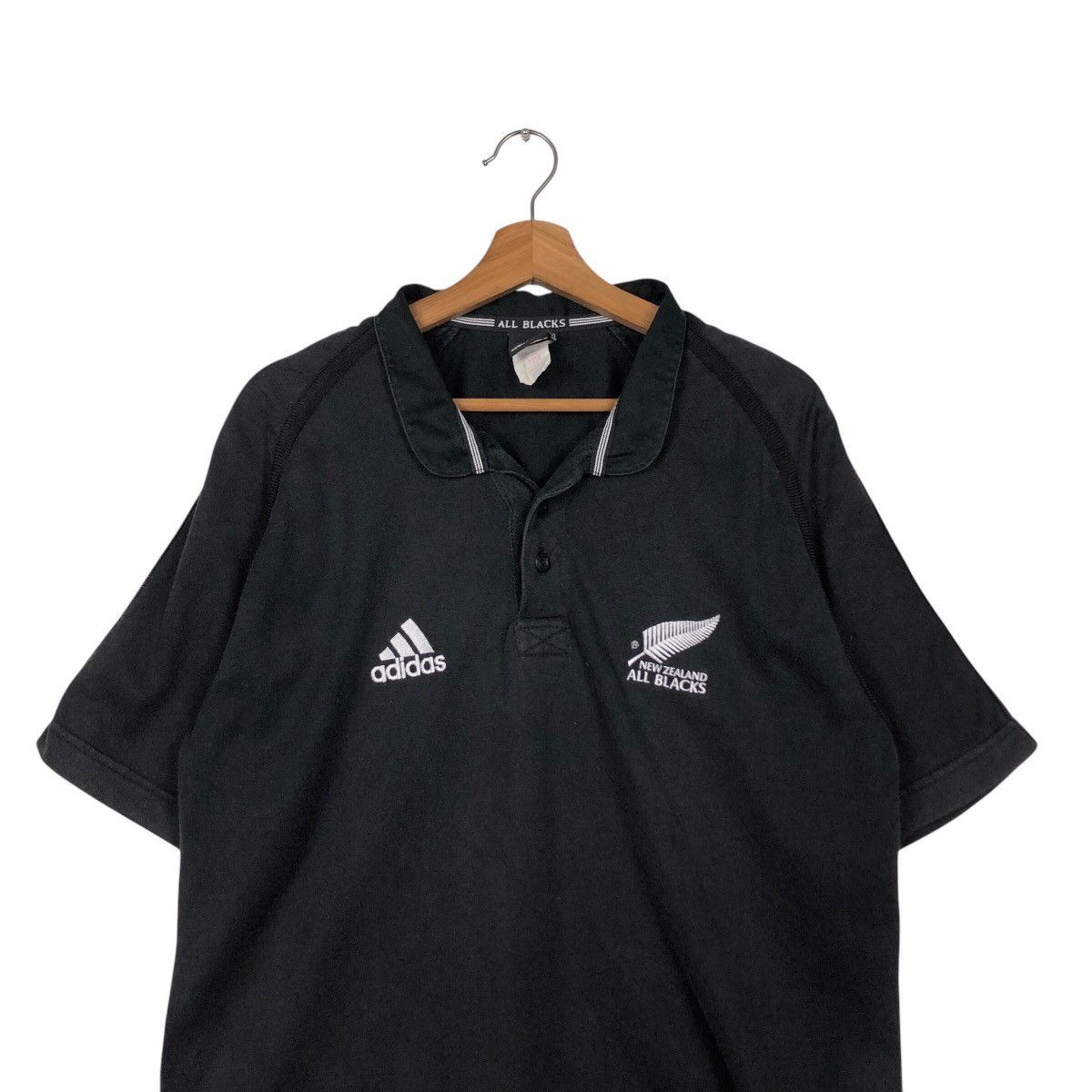 Adidas 📌Vintage Adidas All Black Rugby Polo Collar Big Logo Size US M / EU 48-50 / 2 - 4 Thumbnail
