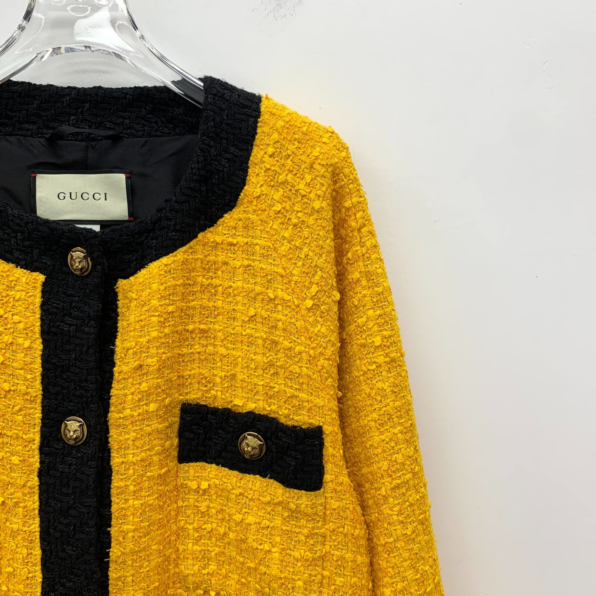 Gucci Gucci Yellow & Black Multi-Pocket Single-Breasted Tweed Coat Size S / US 4 / IT 40 - 6 Thumbnail