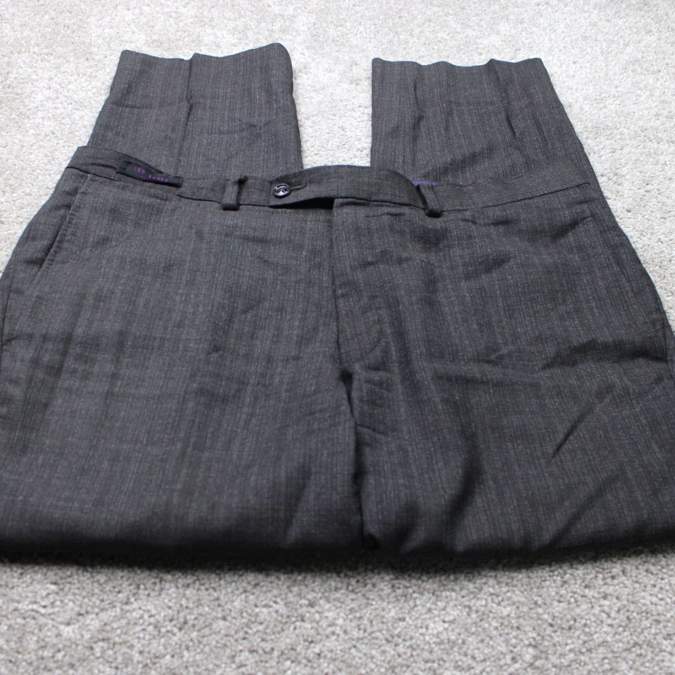 Ted Baker Ted Baker London Pants Mens 36R Gray Solid Wool Flat Front Straight Back Pocket Dress Pants Size US 36 / EU 52 - 2 Thumbnail