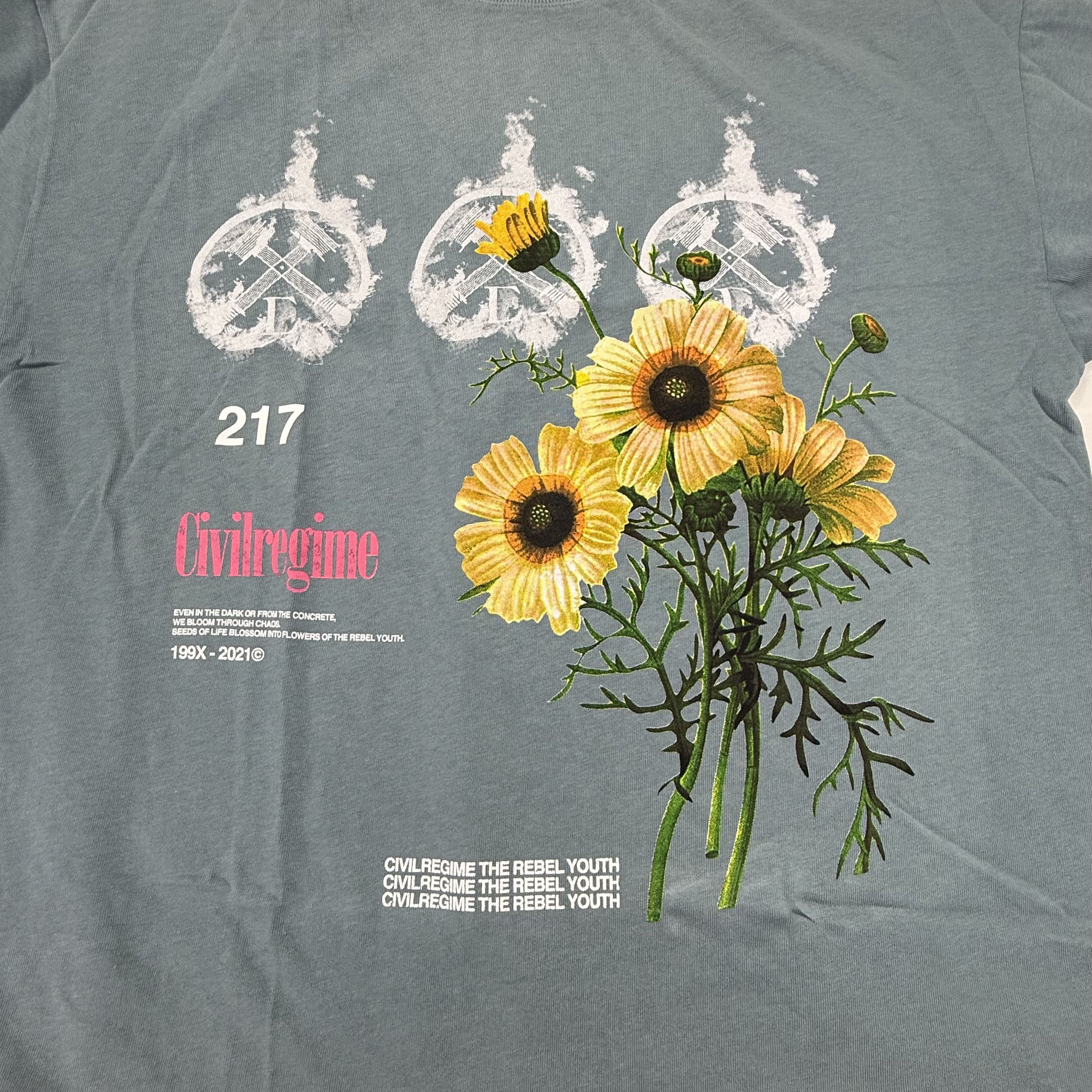 Civil Regime Civil Regime Mens Floral Distressed T-Shirt Blue Grey Rebel Size US L / EU 52-54 / 3 - 2 Thumbnail