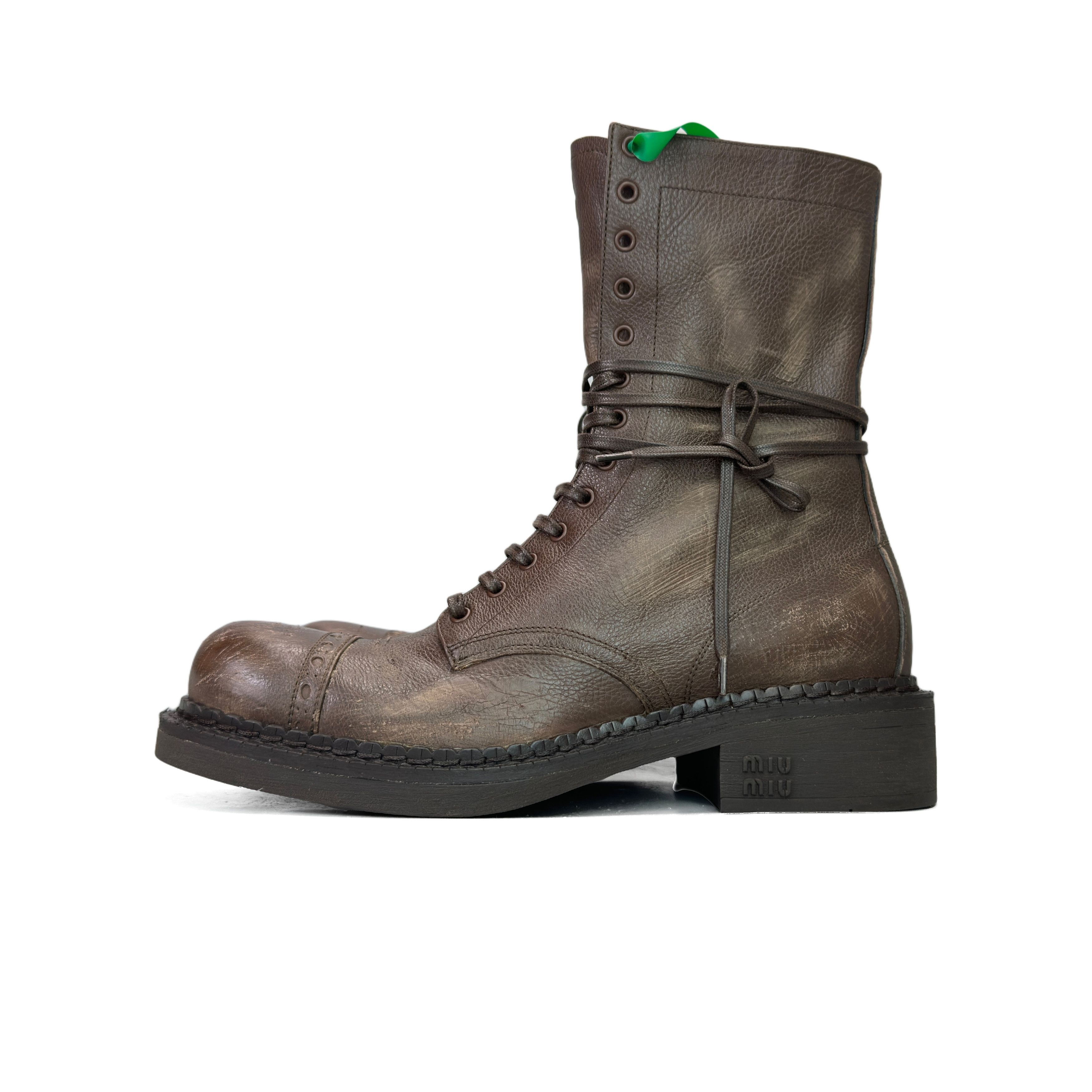 Miu Miu Miu Miu Brown Leather Lace Up Boots Size 37.5 Size US 7.5 / IT 37.5 - 1 Thumbnail