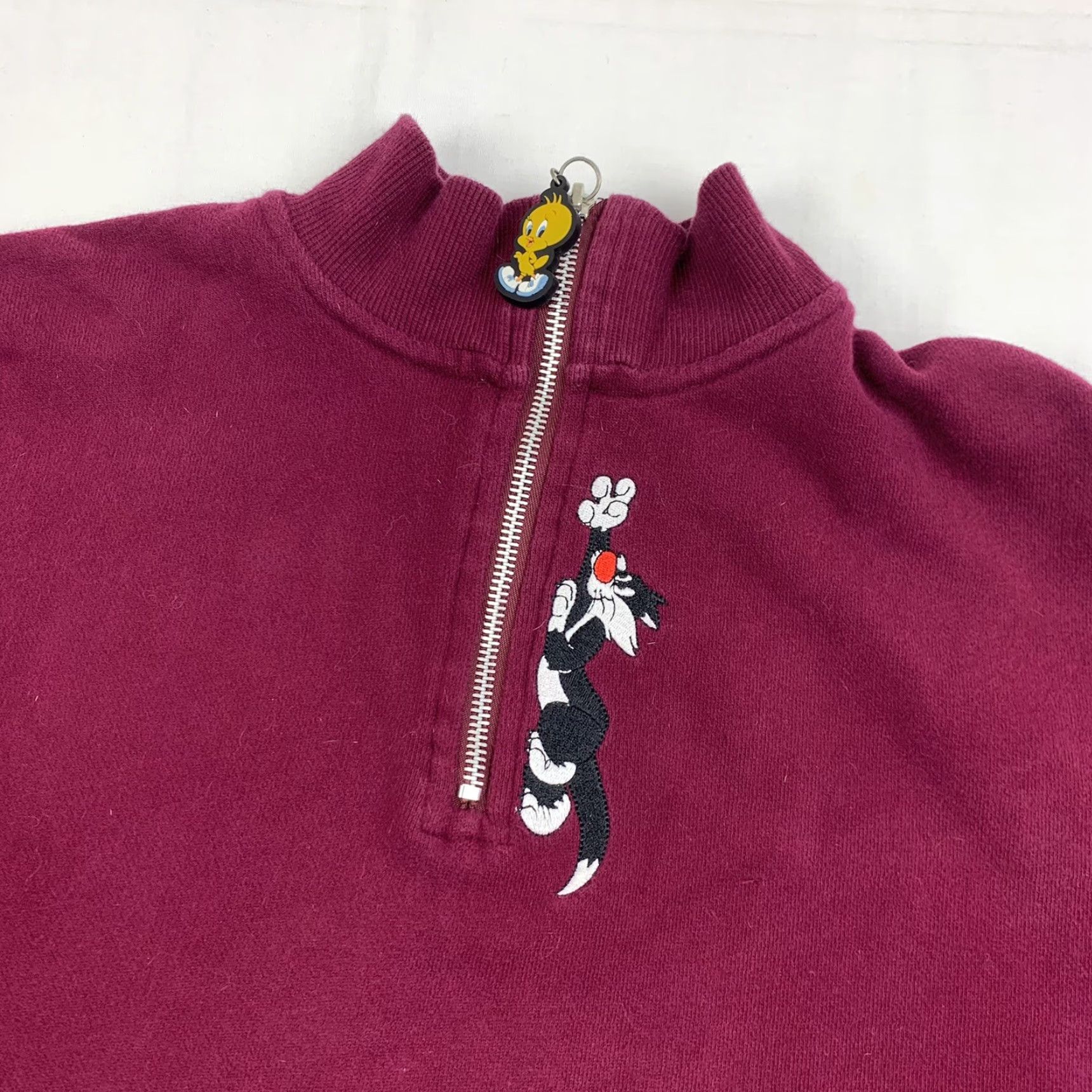 Vintage VINTAGE Looney Tunes Jacket Womens XS Red Quarter Zip Tweetie Bird 90s Pullover Embroidered Casual Cotton Solid 90s Cartoon Boys Mens Girls Size XS / US 0-2 / IT 36-38 - 6 Thumbnail