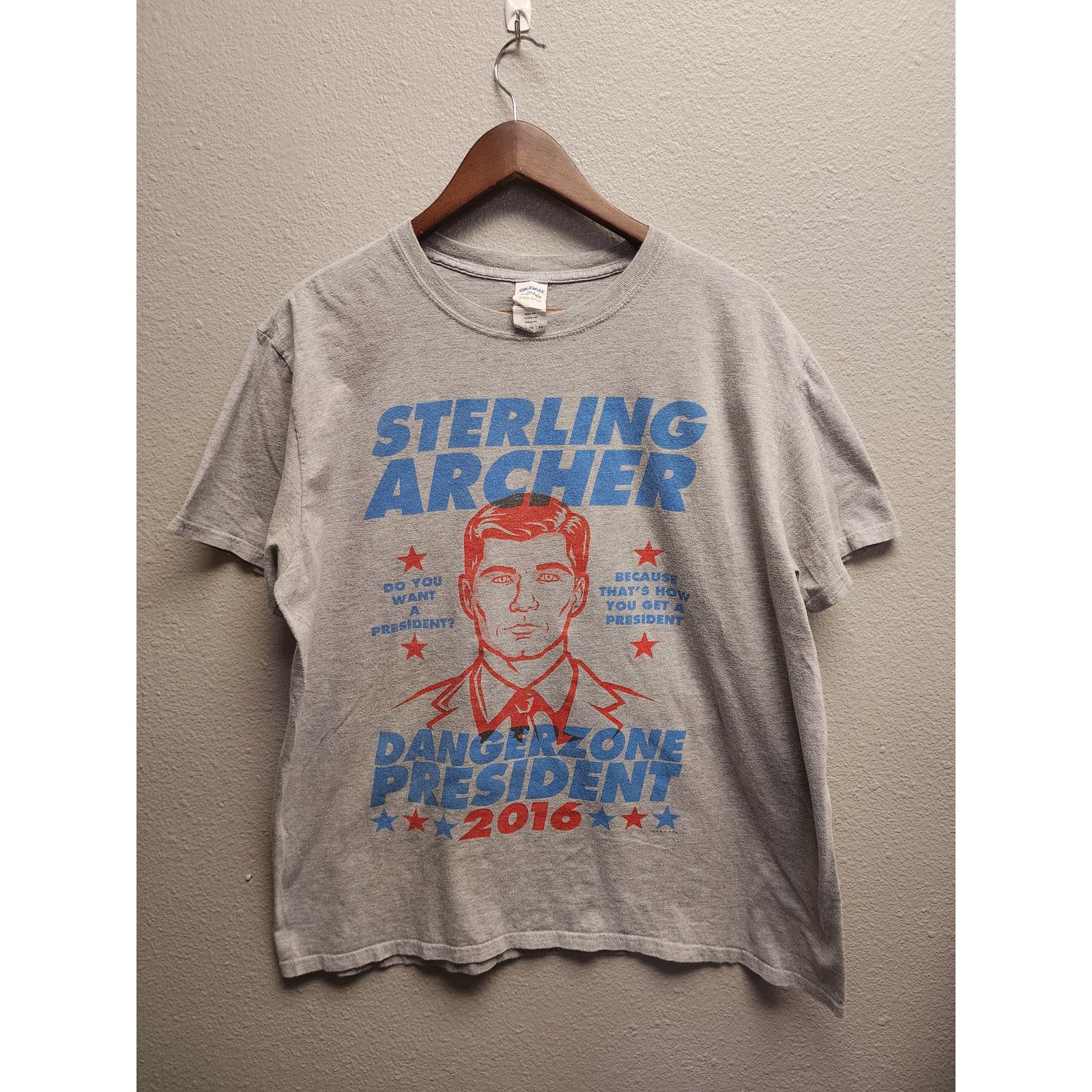 Gildan Sterling Archer Shirt Danger Zone President 2016 Tee XL Gray Size US XL / EU 56 / 4 - 1 Thumbnail